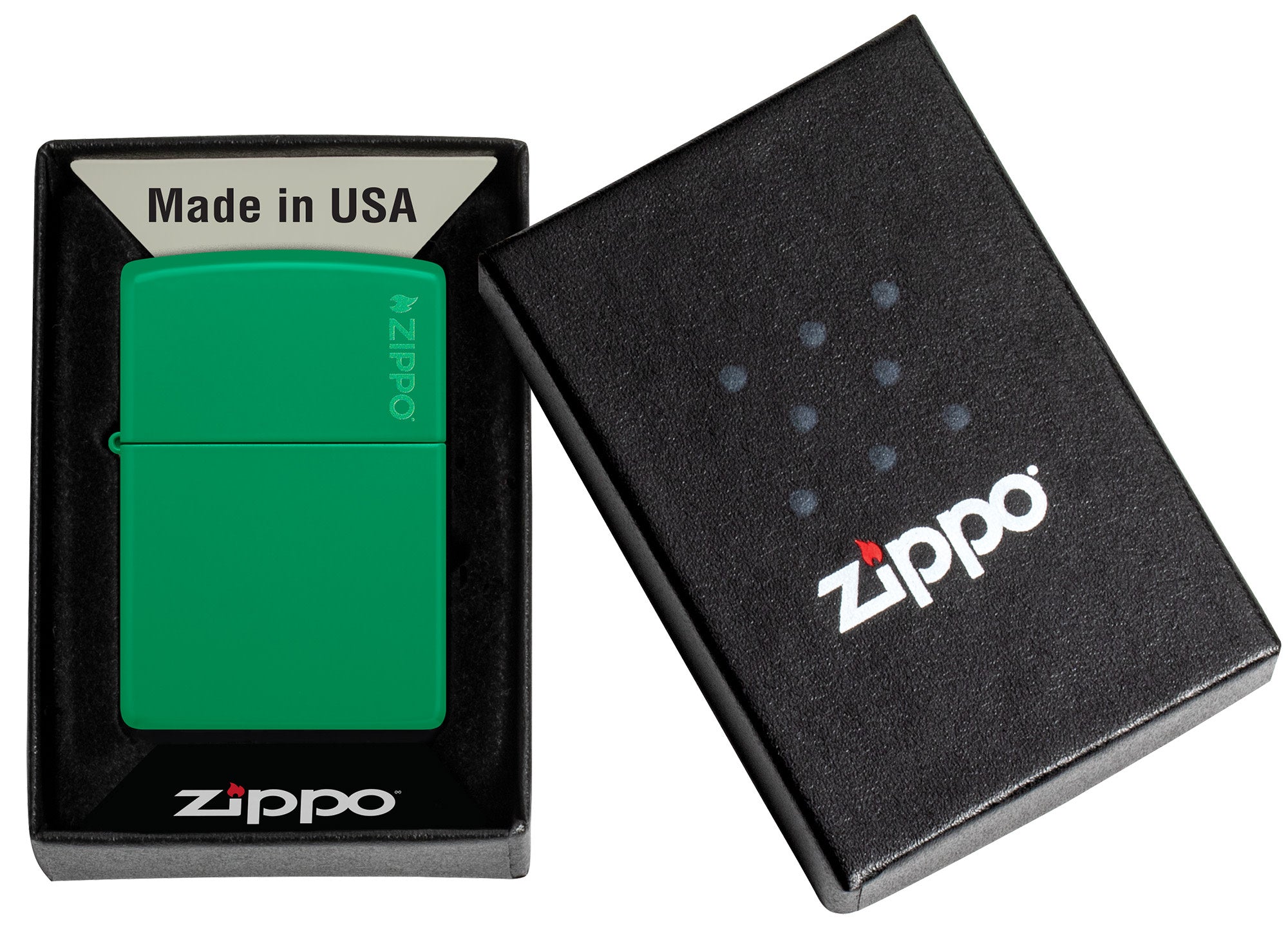 Classic Grass Green Matte Zippo Lighter with Logo - Windproof Refillable Metal Lighter for Outdoor Camping, Hiking & Everyday Carry (EDC)
