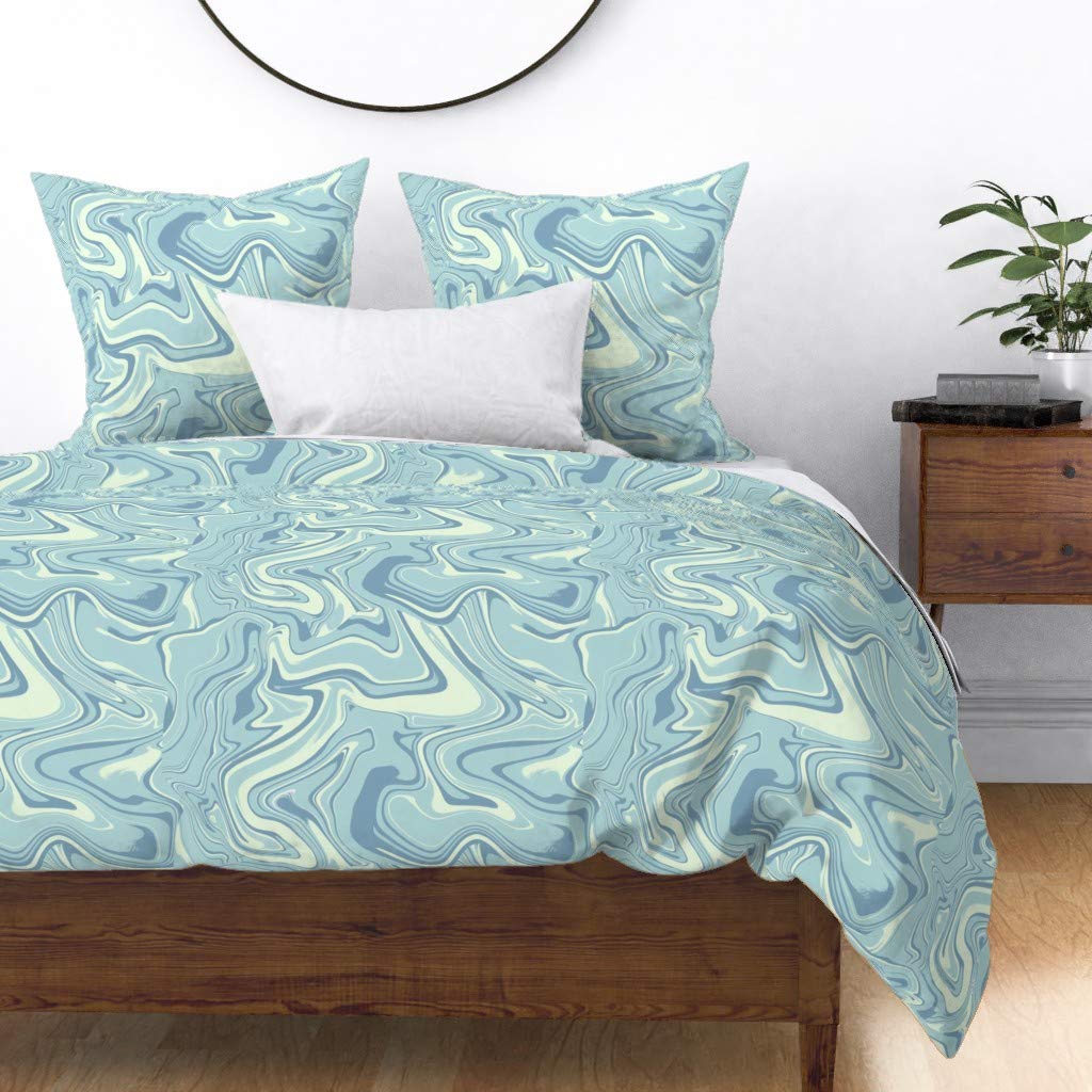 Light Blue Marble Abstract Midcentury Modern Cotton Sateen Duvet Cover - King/California King Size | Custom Printed Bedding for Contemporary Bedroom Decor | Spoonflower Premium Fabric