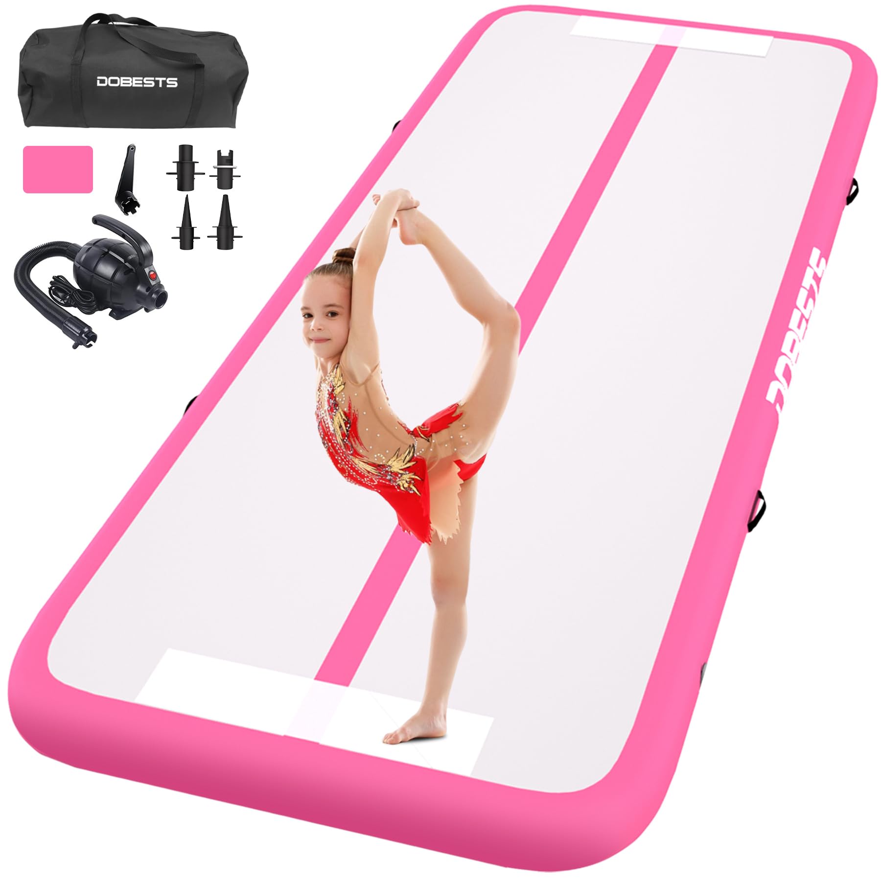 DOBESTS Inflatable Gymnastics Air Mat Tumble Track - 6.6ft/10ft/13ft/16ft/20ft Foldable Training Mat with Electric Pump for Home, Gym & Backyard - Perfect for Tumbling, Cheerleading & Kids Play