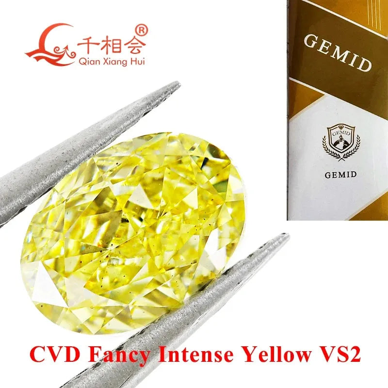 1ct Fancy Intense Yellow CVD Lab Grown Diamond - Oval Shape VS2 Clarity GEMID Certified Loose Stone for Engagement Rings & Fine Jewelry
