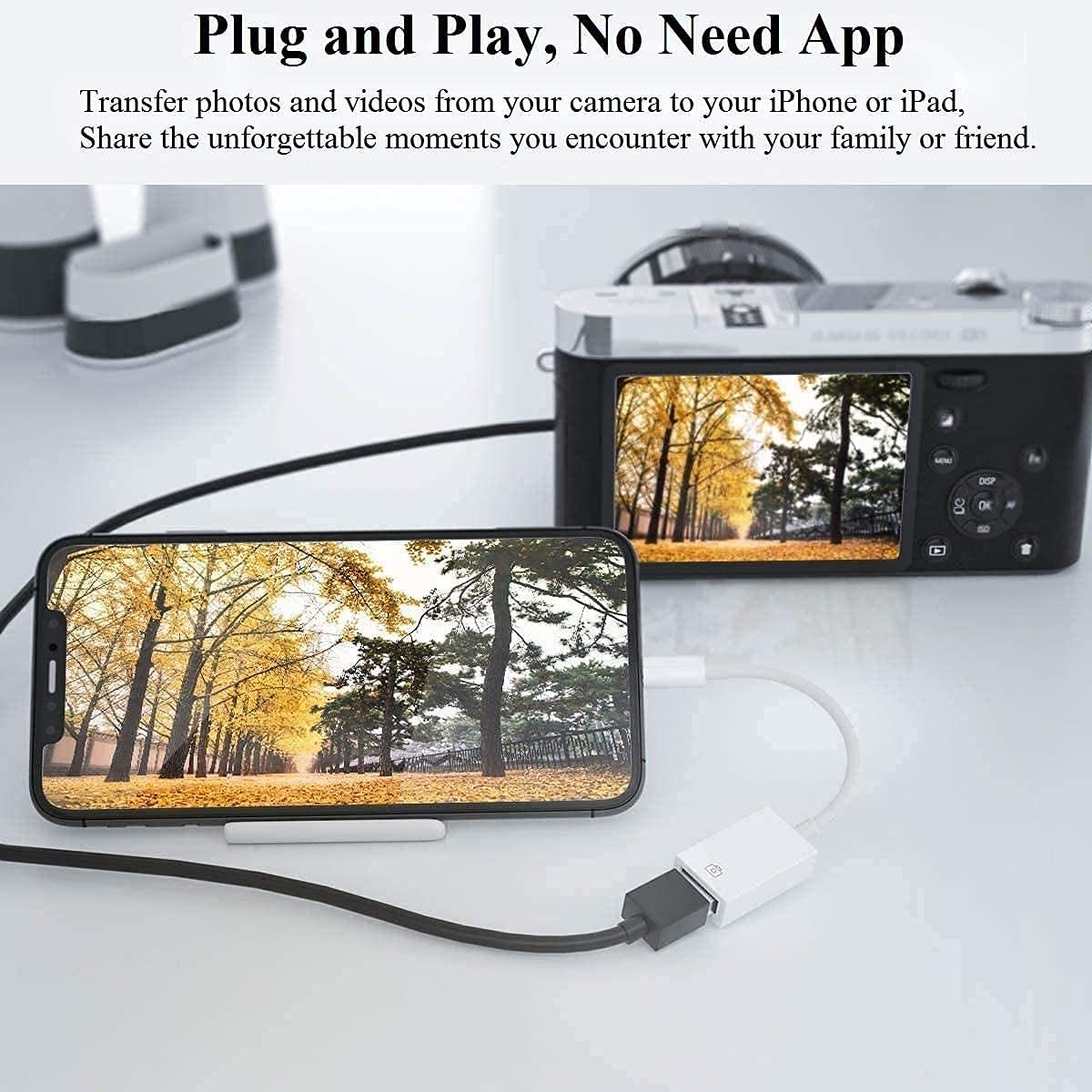 Azuxreza Lightning to USB Camera Adapter for iPhone & iPad - OTG USB 3.0 Connector for Card Reader, Flash Drive, External Hard Drive, Keyboard, Mouse, MIDI Devices & USB Hubs - Plug & Play Data Transfer - Perfect for Travel, Work & Photo Backup