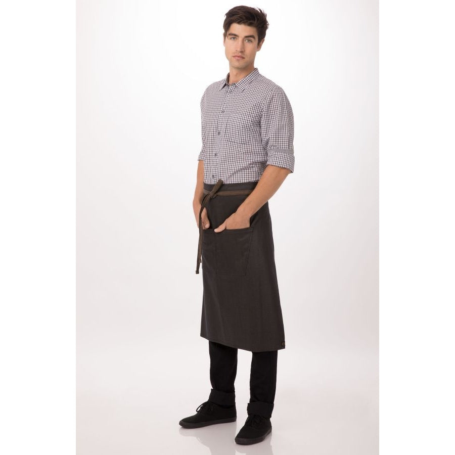 Chef Works ALWWT021BNB0 Boulder Bistro Apron - Premium Brown & Black Waist Apron for Cooking, Grilling & Baking (36