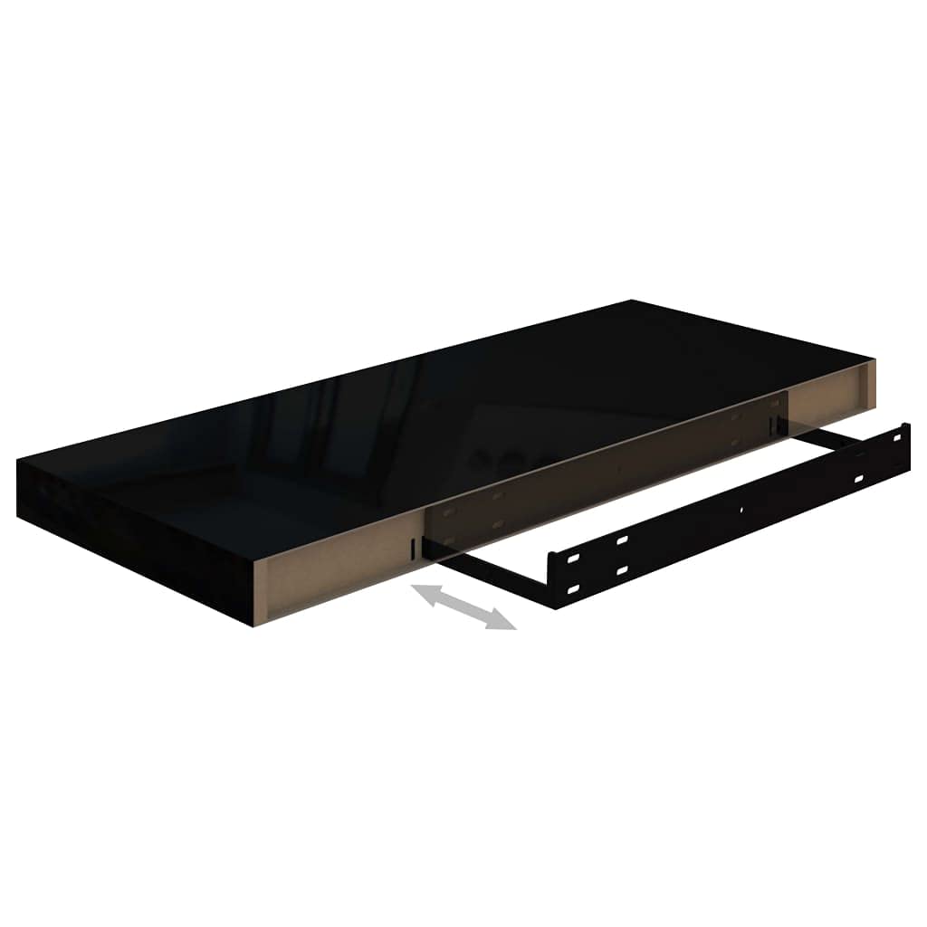 Modern Floating Shelves Set of 3 - Wall Mounted Shelves for Bedroom & Living Room - High Gloss Black MDF Decorative Wall Shelves 23.6