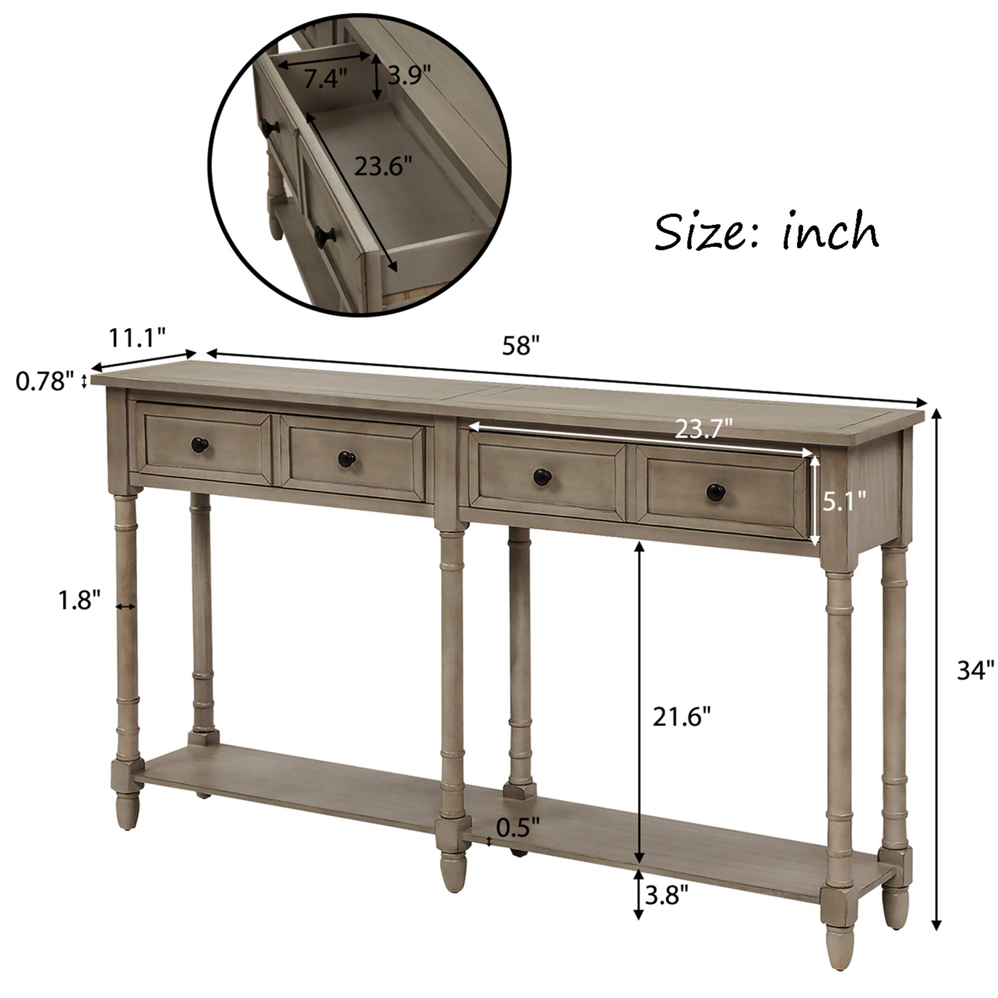 Merax Retro Console Table with Drawers and Shelf - Entryway Sofa Table, Living Room Side Table in Grey Wash | Perfect for Hallway Decor & Small Space Furniture
