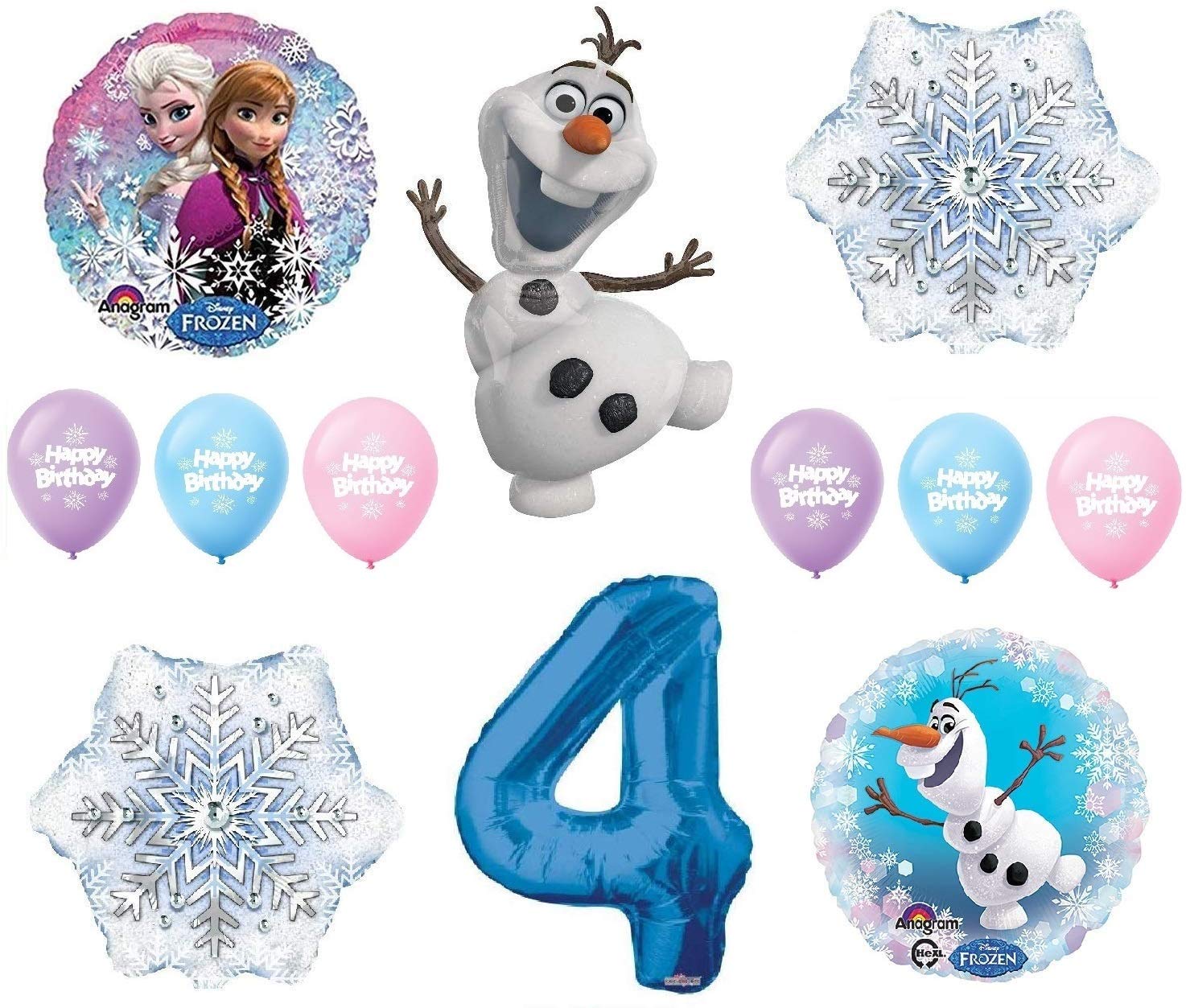 Frozen 4th Birthday Party Decorations - Anna, Elsa & Olaf Snowman Balloon Bouquet Set (12-Piece) | Perfect for Disney Themed Birthday Parties, Winter Celebrations & Frozen Movie Nights