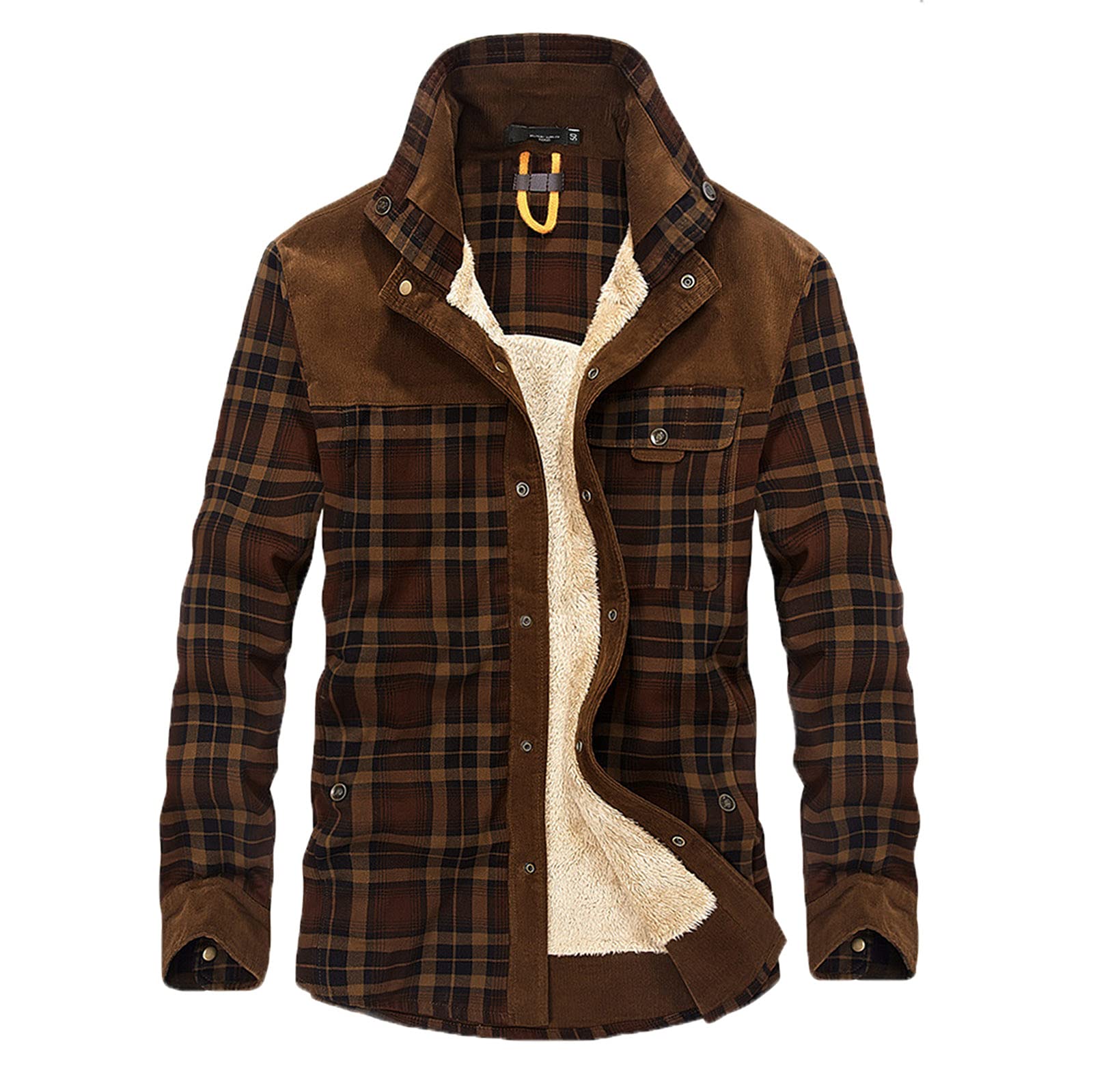 Men's Packable Cotton Sherpa Lined Jacket - Warm Casual Long Sleeve Sweater Jacket for Outdoor, Travel & Everyday Wear