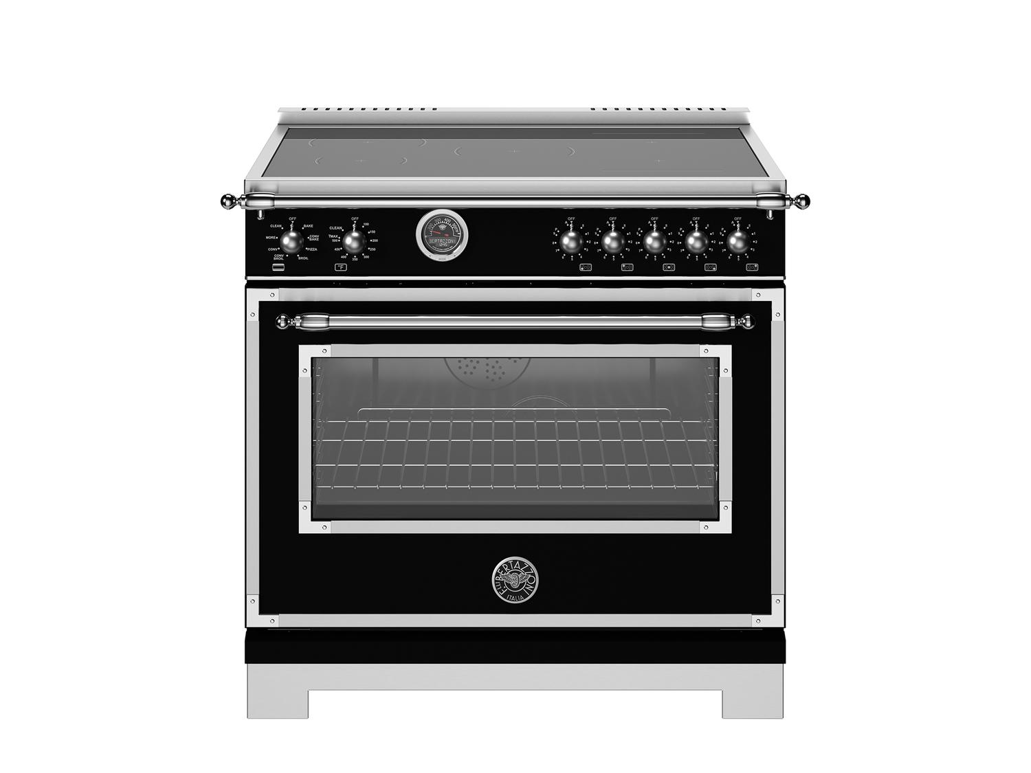 Bertazzoni HER365ICFEPNET 36 Inch Induction Range with 5 Heating Zones & Cast Iron Griddle - Electric Self-Cleaning Oven in Nero Black | Perfect for Modern Kitchens & Professional Cooking
