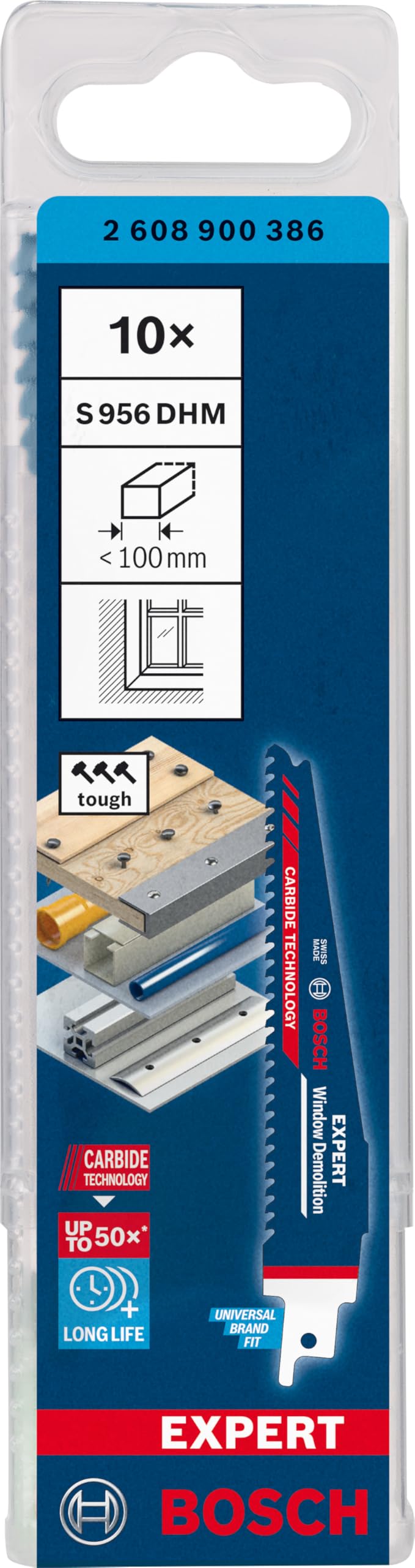 Bosch Professional 10-Pack Expert Window Demolition S 956 DHM Reciprocating Saw Blades - 150mm Length, 4mm Tooth Spacing (6 TPI) - Perfect for Demolition, Window Removal & Construction Projects