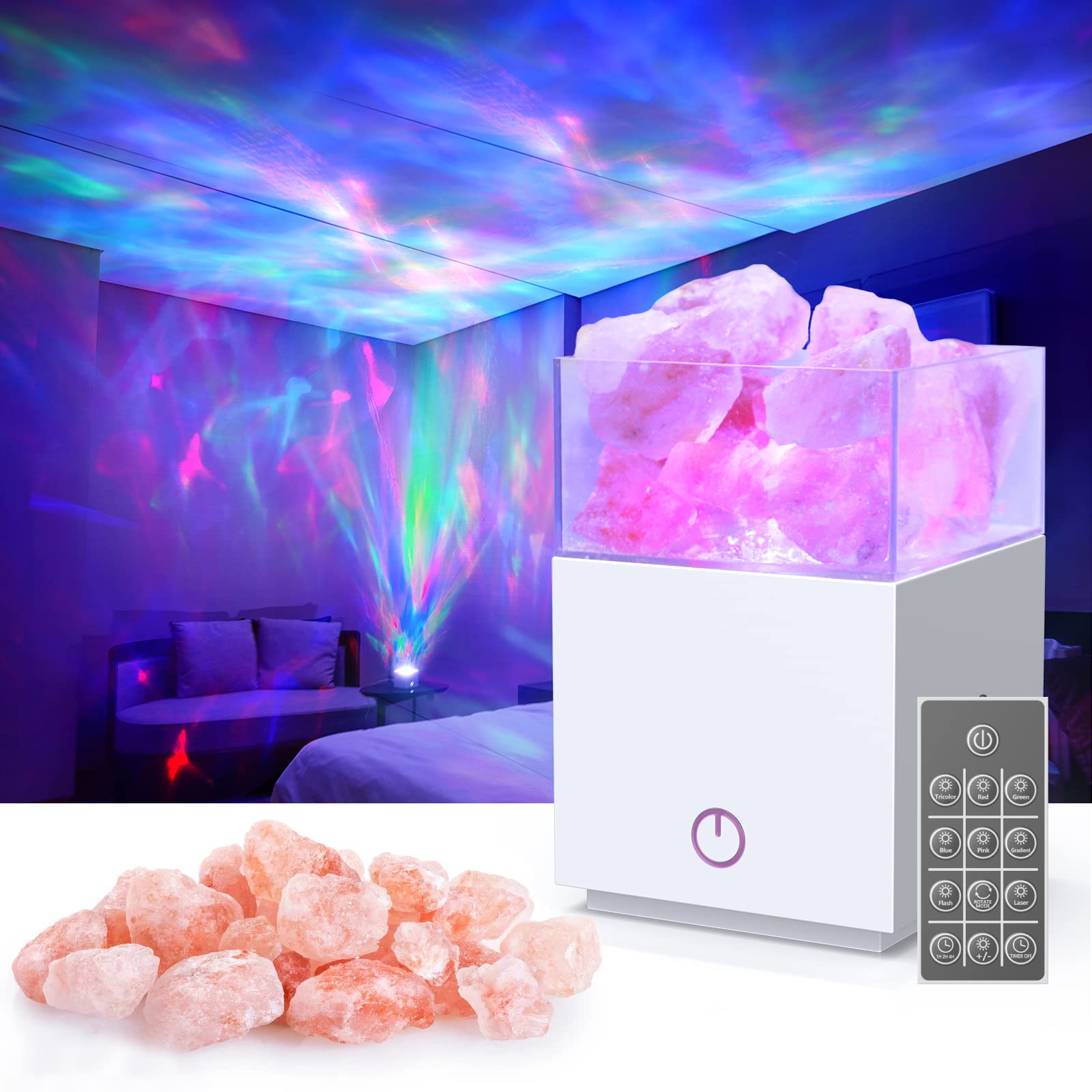 BOIROS 2-in-1 Himalayan Salt Lamp & Galaxy Projector Night Light - Remote Control with 7 Color Modes, Adjustable Brightness for Kids Room, Nursery, Bedroom Decor | Relaxing Mood Light for Meditation, Sleep Aid & Home Ambiance