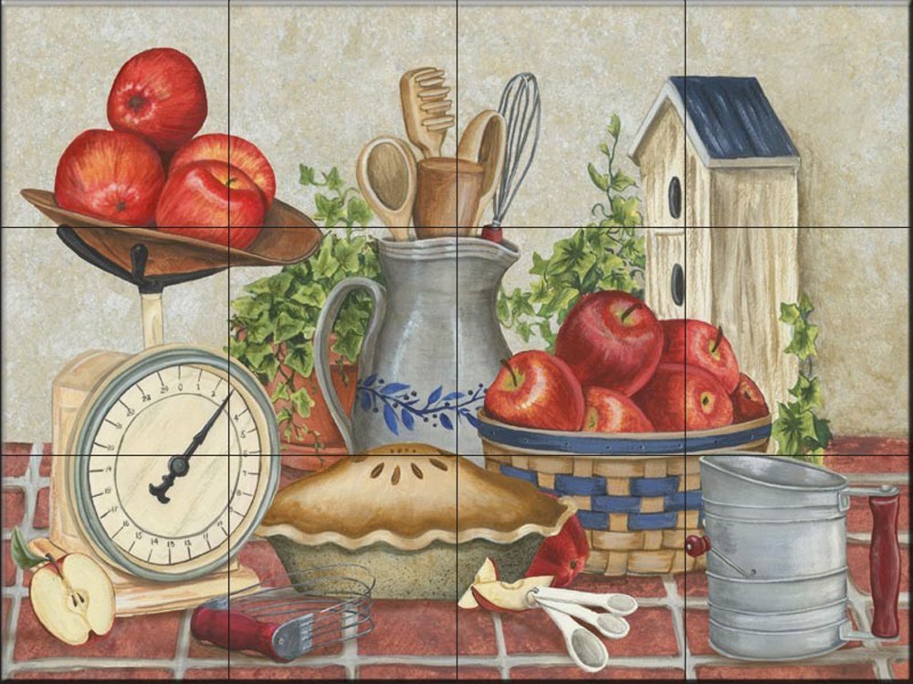 Ceramic Backsplash Tile Mural - Mom's Apple Pie Design by Mary Lou Troutman - Perfect for Kitchen Decor & Farmhouse Style Renovation