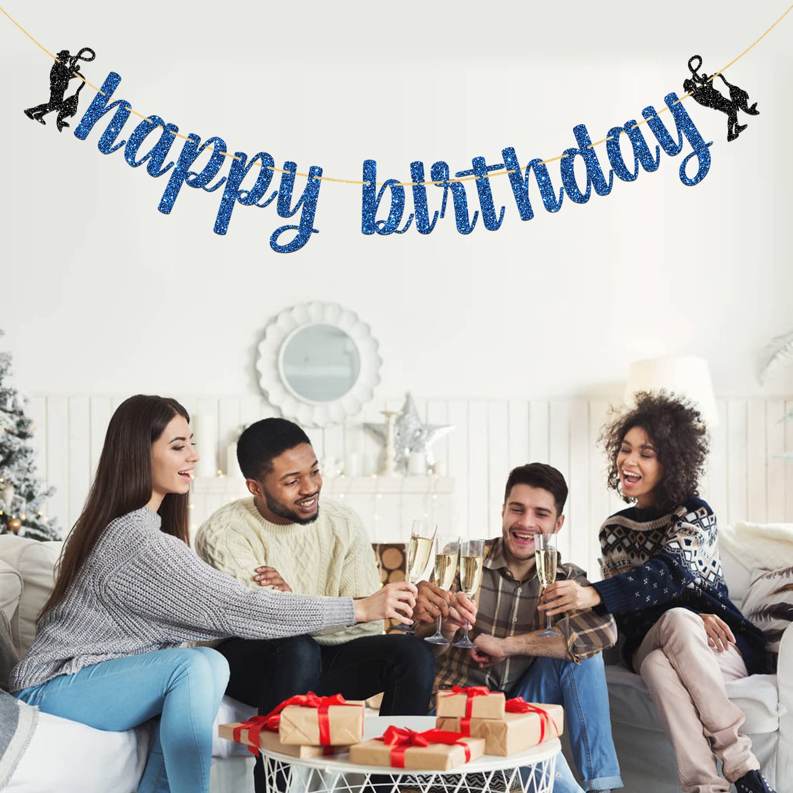 Happy Birthday Banner for Fishermen - Blue Glitter Fishing Party Decorations - Perfect for Men's Birthday, Fishing Enthusiast Celebrations & Outdoor Themed Parties