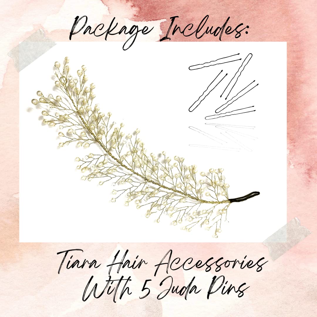 Elegant Pearl & Bead Hair Vine - Bridal Hair Pin for Women, Feather Side Bun Hair Clip for Girls - Perfect for Weddings, Prom & Special Occasions (Pack of 1)
