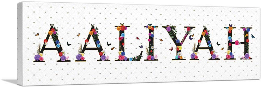 ARTCANVAS AALIYAH Girls Name Wall Art - 48x16 Inch Stretched Canvas Painting, Framed Giclee Print, Nursery & Bedroom Decor - Perfect for Kids Room, Baby Shower Gift (1.5