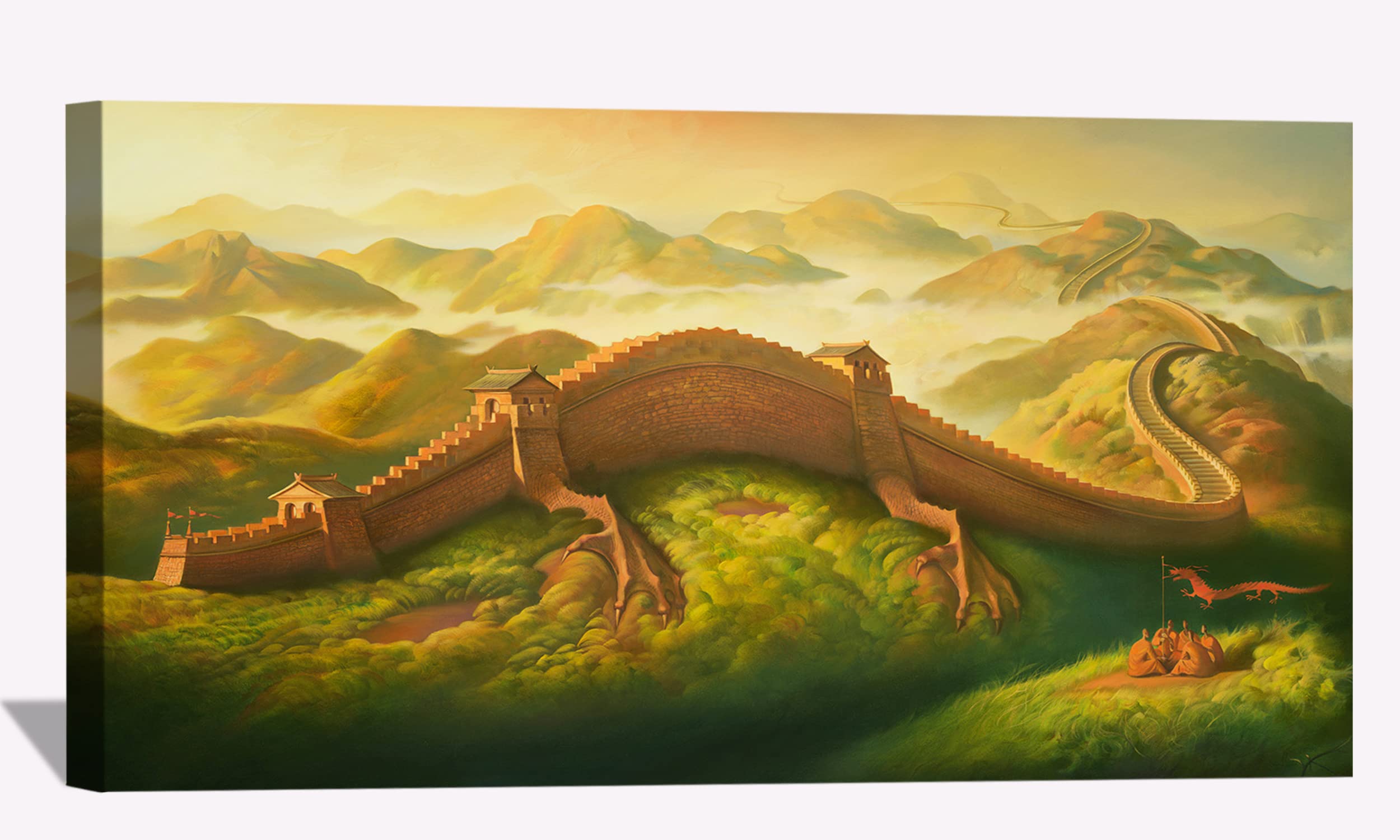 Vladimir Kush Dragon Defence Wall Art - Large Framed Canvas Painting in Dali Surrealist Style - Ready to Hang Home Decor for Bedroom, Living Room & Office - Perfect for Fantasy Lovers & Modern Interior Design