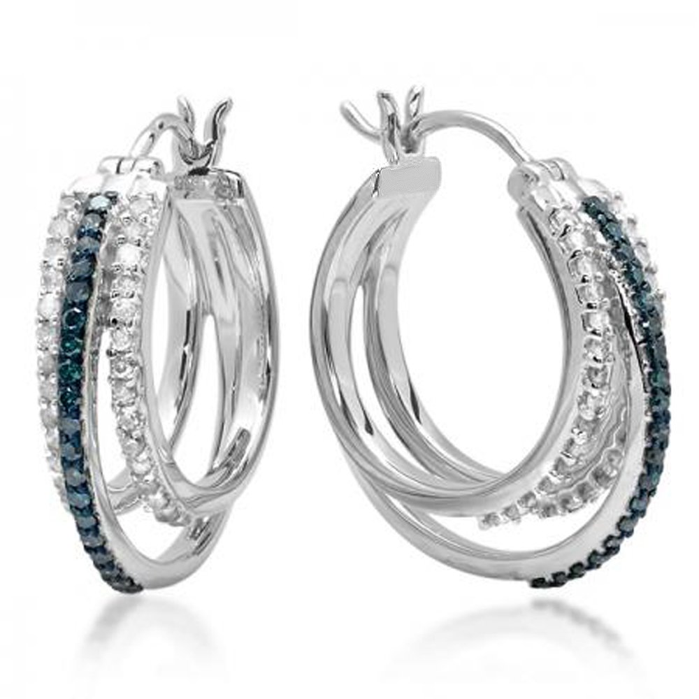 Dazzlingrock Collection 0.70 Carat (ctw) Round Blue & White Diamond Hoop Earrings for Women - 3/4 CT Sterling Silver Jewelry - Perfect for Weddings, Parties & Special Occasions