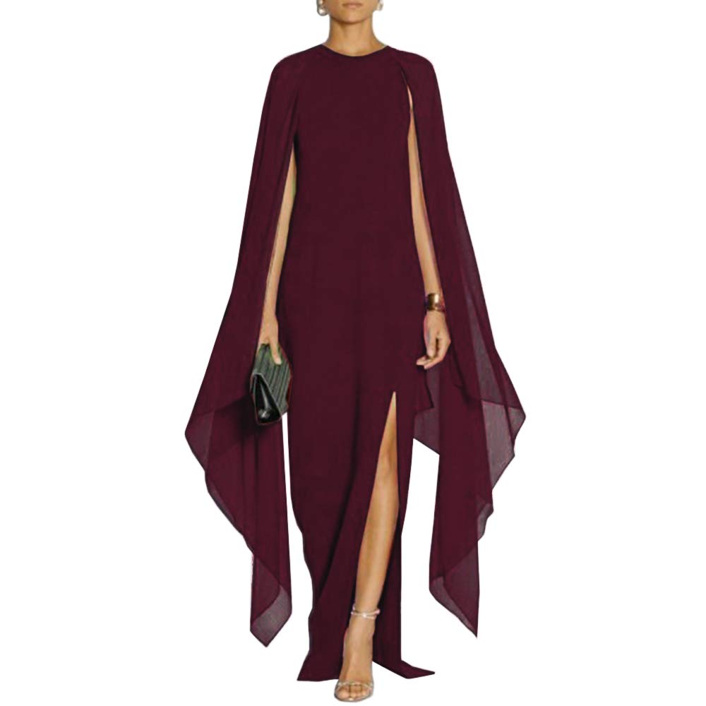 MAYFASEY Women's Elegant High Split Flare Sleeve Formal Evening Gowns Maxi Dress with Cape - Perfect for Prom, Gala, Wedding & Black Tie Events