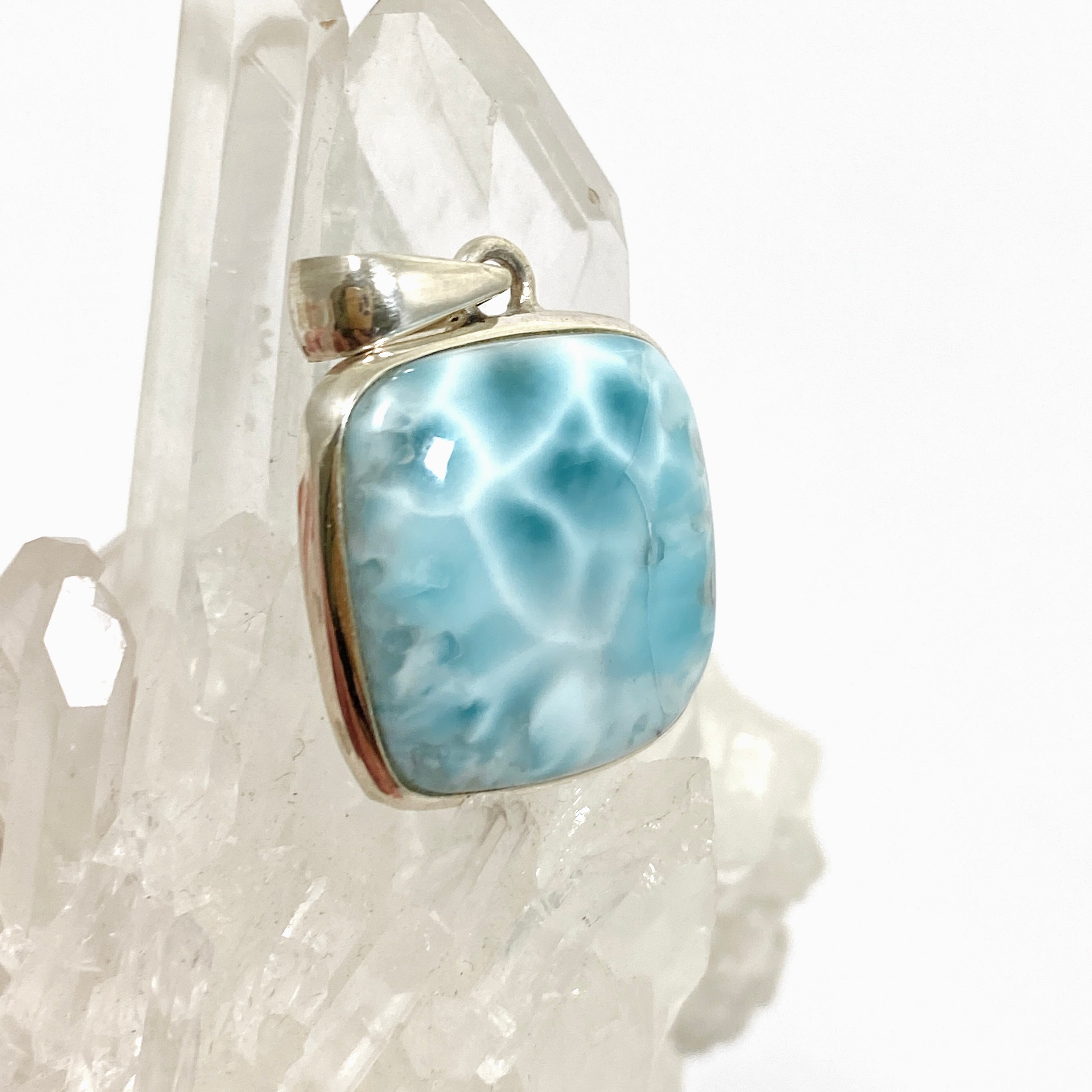 Natural Larimar Square Cabochon Pendant Necklace - Handmade Blue Stone Jewelry for Women - Perfect for Beach Vacation, Boho Style & Gift Giving