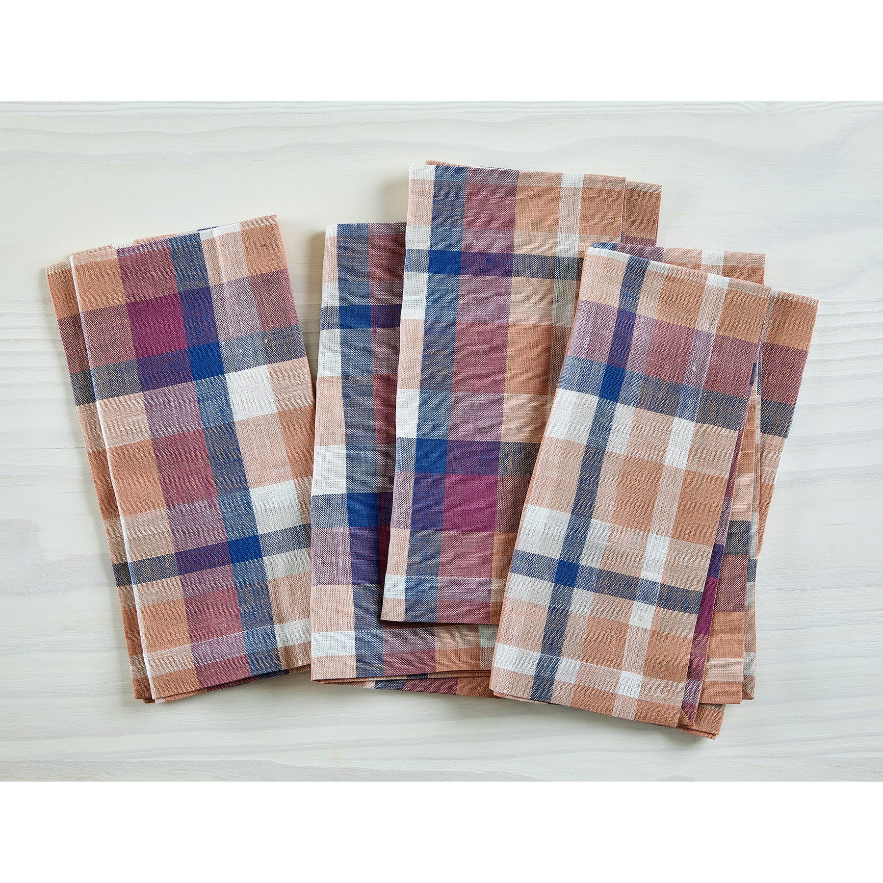 Premium Fall Flavors Madras Napkins - Set of 4 Cotton Table Napkins for Autumn Dinner Parties, Thanksgiving Decor & Seasonal Home Decor
