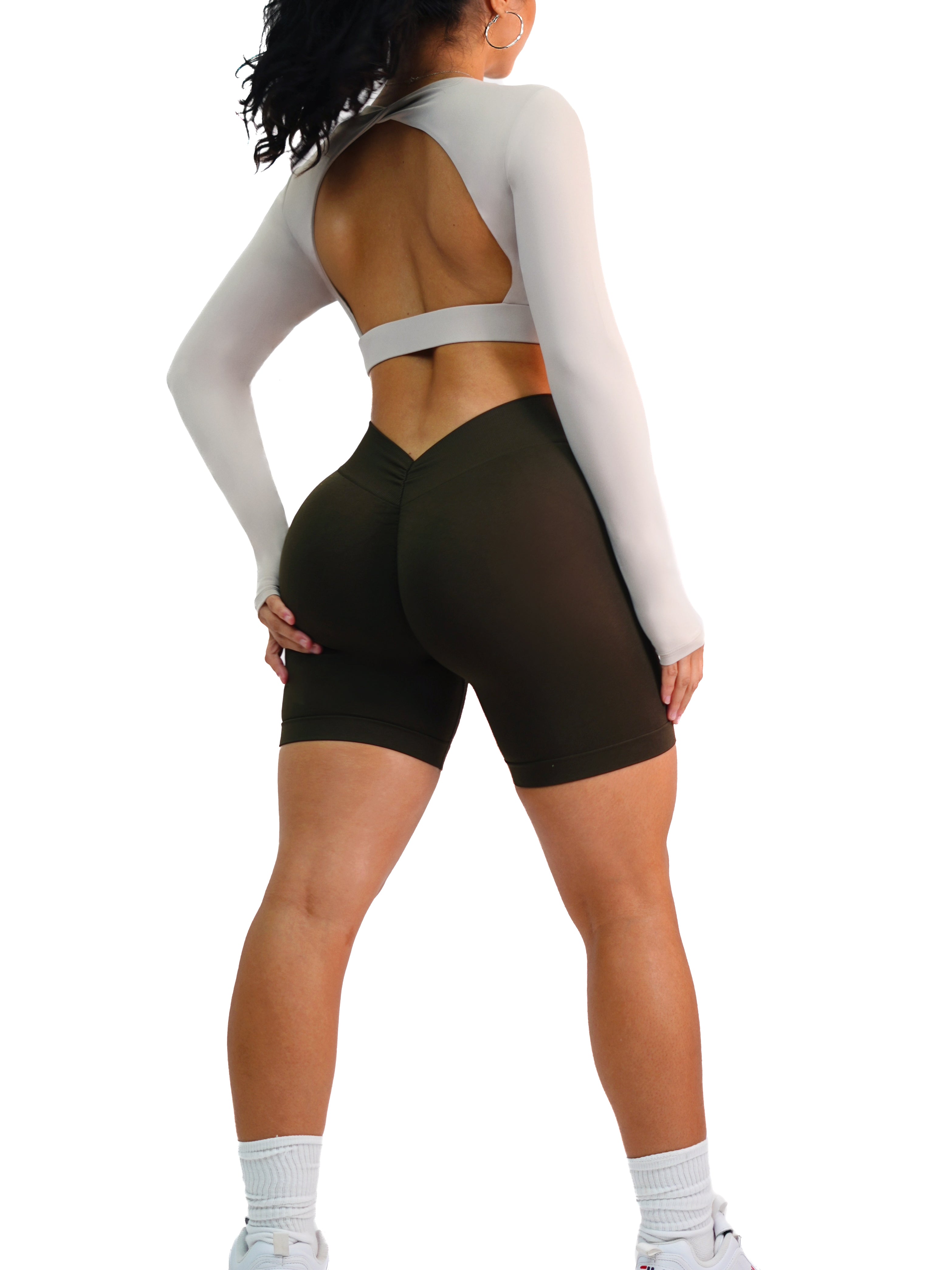 Seamless Low Back Yoga Shorts for Women - High Waist Workout Running Shorts (Dark Chocolate) - Perfect for Yoga, Gym, Running & Lounge Wear
