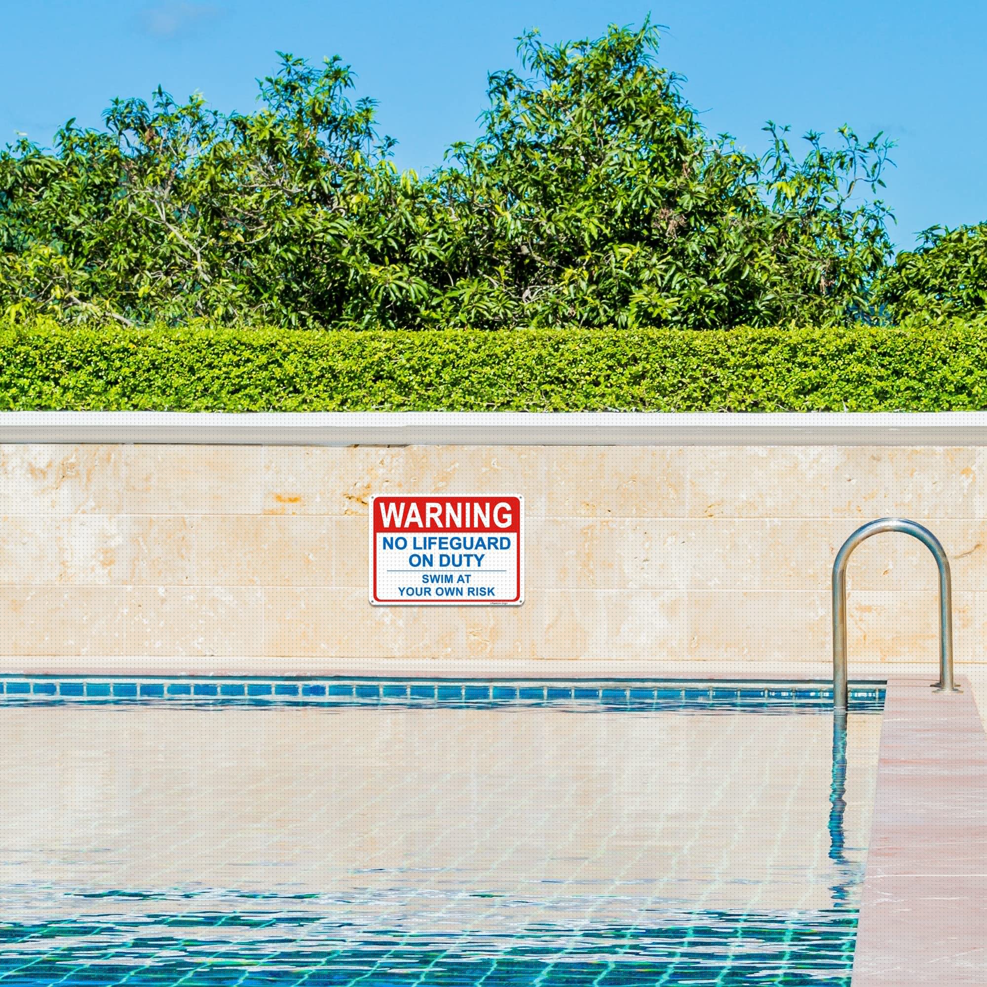 Uflashmi 10x14 Inch Metal 'No Lifeguard On Duty - Swim at Your Own Risk' Warning Sign for Outdoor Pools - Durable Safety Signage for Backyard, Public & Community Pools