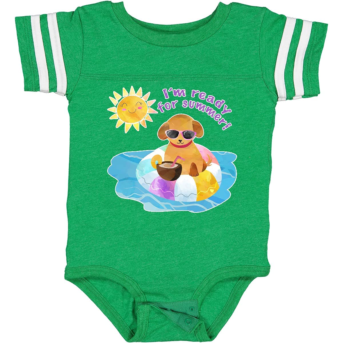 Inktastic 'I'm Ready for Summer' Puppy in Pool with Drink Baby Bodysuit - Cute Outfit for Summer Beach, Pool Parties & Family Photos