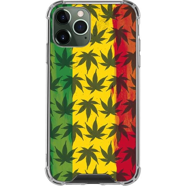 Skinit Clear Protective Case for iPhone 11 Pro Max - Durable Marijuana Rasta Pattern Design | Slim Fit Shockproof Cover for Everyday Use & Travel