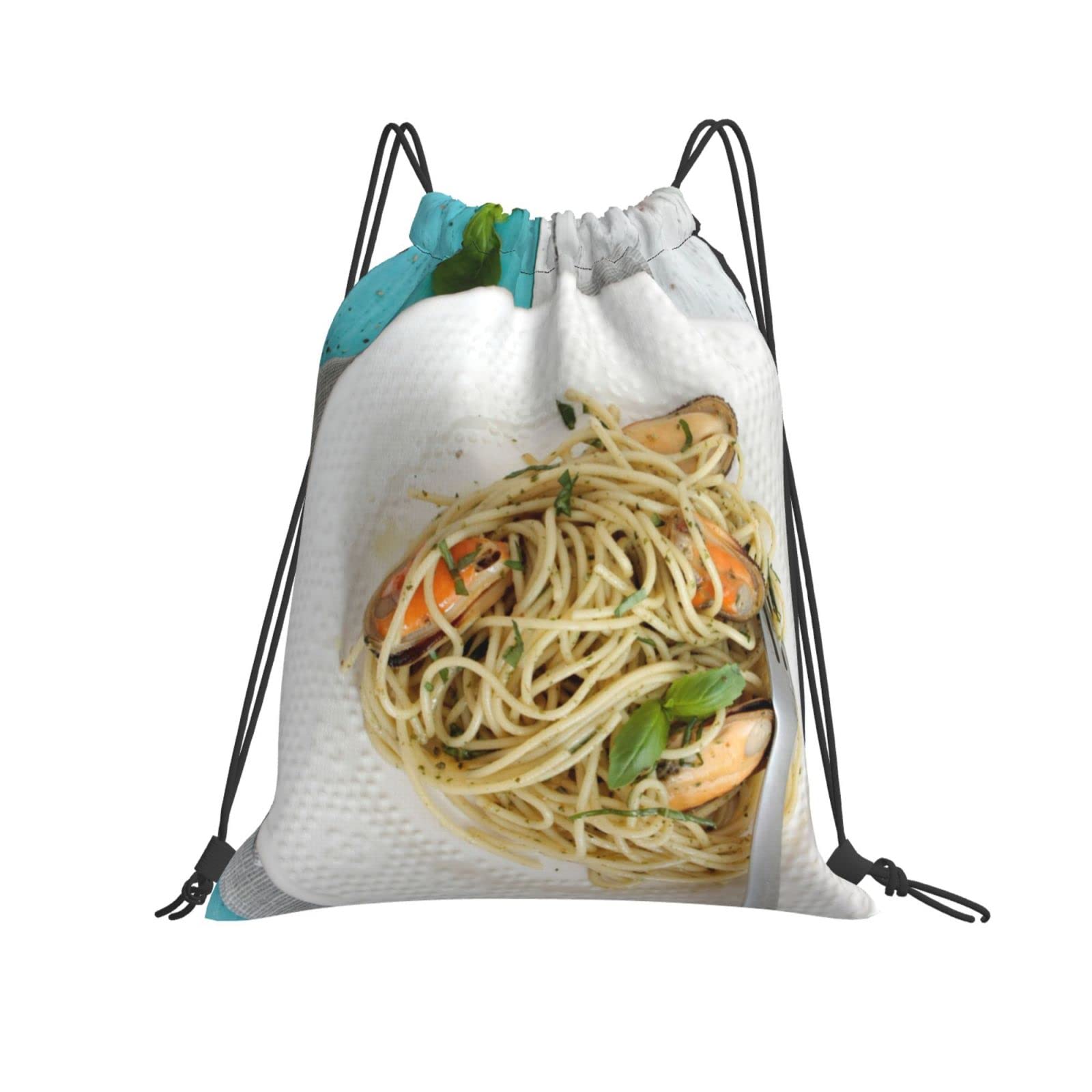Lbeautiful Long Noodle Food Drawstring Backpack - Sports Yoga Gym Bag for Teens, Women & Men - Creative Outdoor Portable Travel Rucksack (White, One Size) - Perfect for Gym, Yoga, Travel & Outdoor Activities