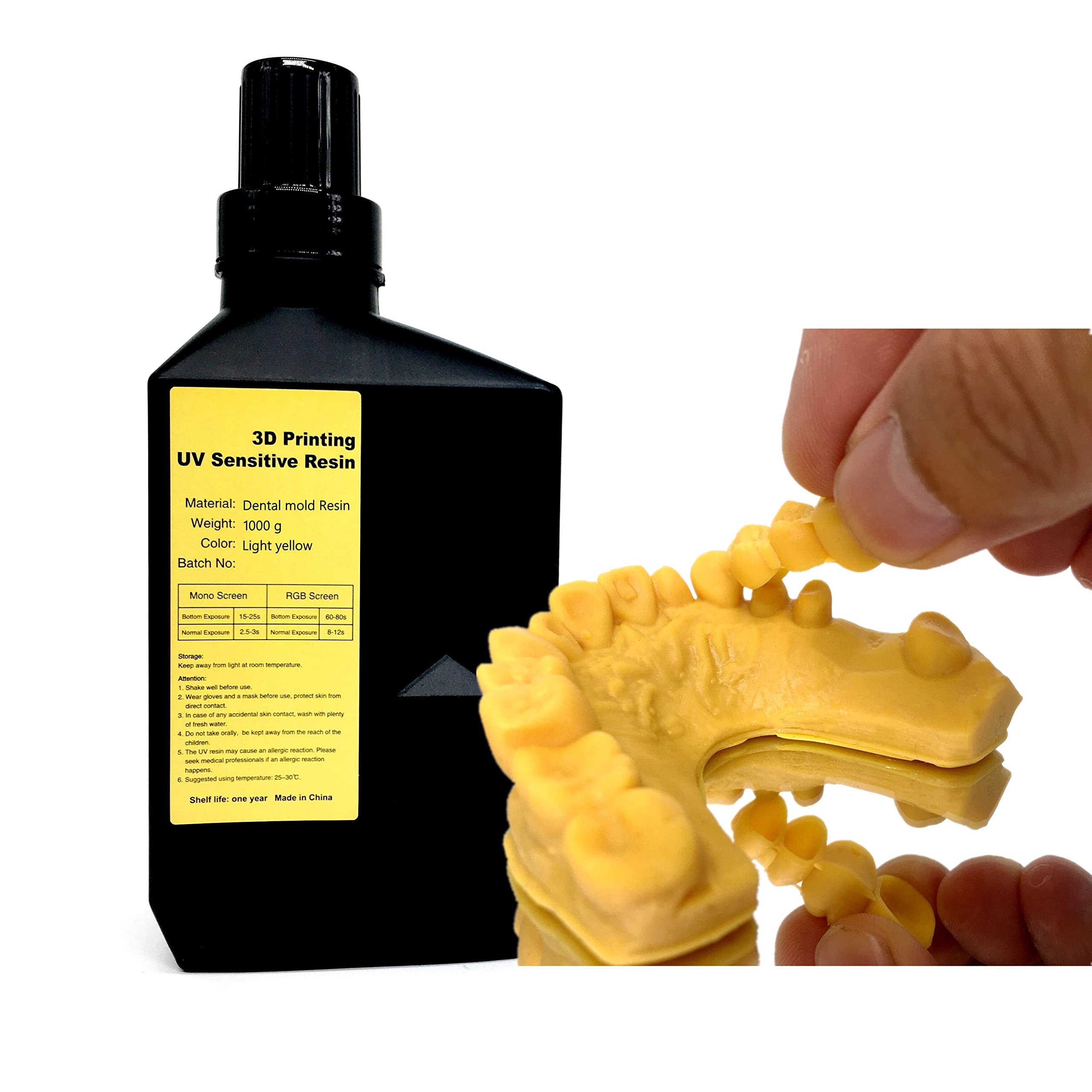 High-Quality Dental Mold Resin for LCD 3D Printing – UV Sensitive Photopolymer Resin (1000g) – Perfect for Dental Models, Crowns, and Orthodontic Appliances