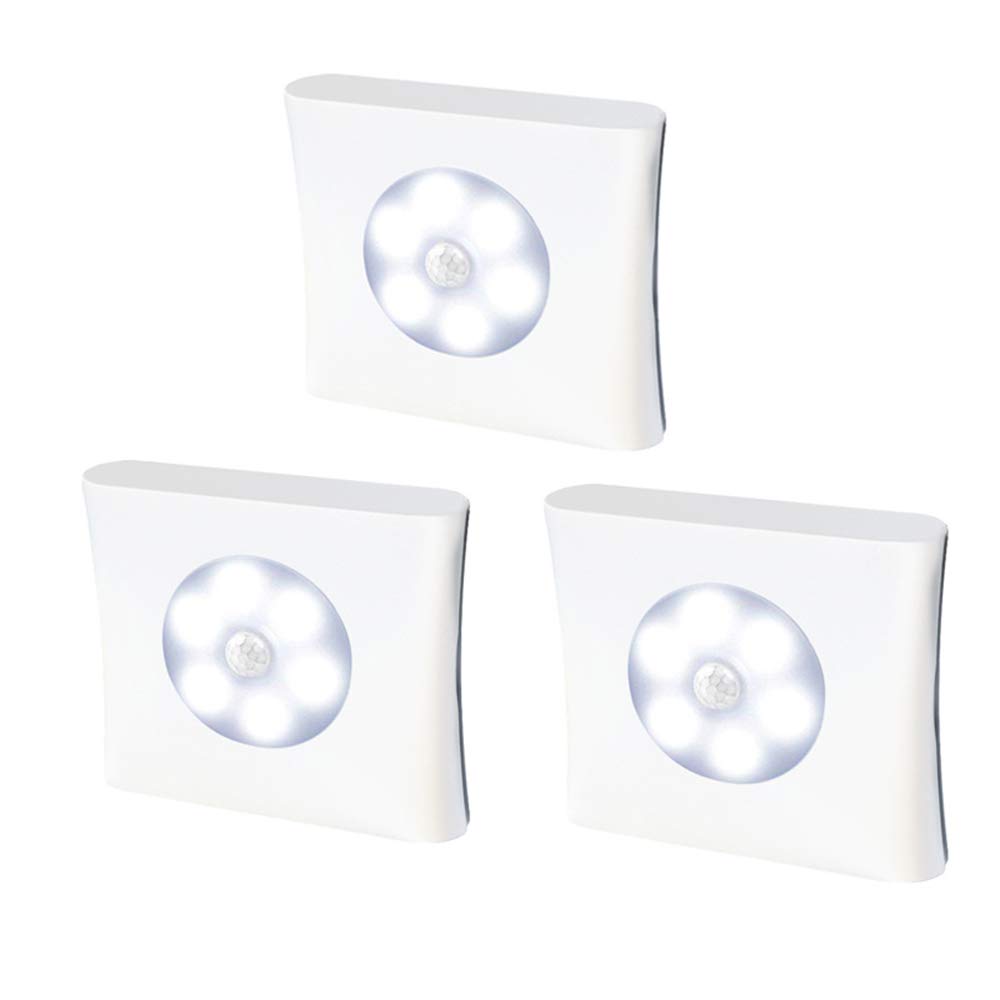 GUBA Under Cabinet LED Light - 6 LED PIR Motion Sensor Night Light (60LM, Battery Powered) for Closet, Wardrobe, Stairs, Hallway - Set of 3 - Perfect for Bedroom, Kitchen, Bathroom & Garage Lighting