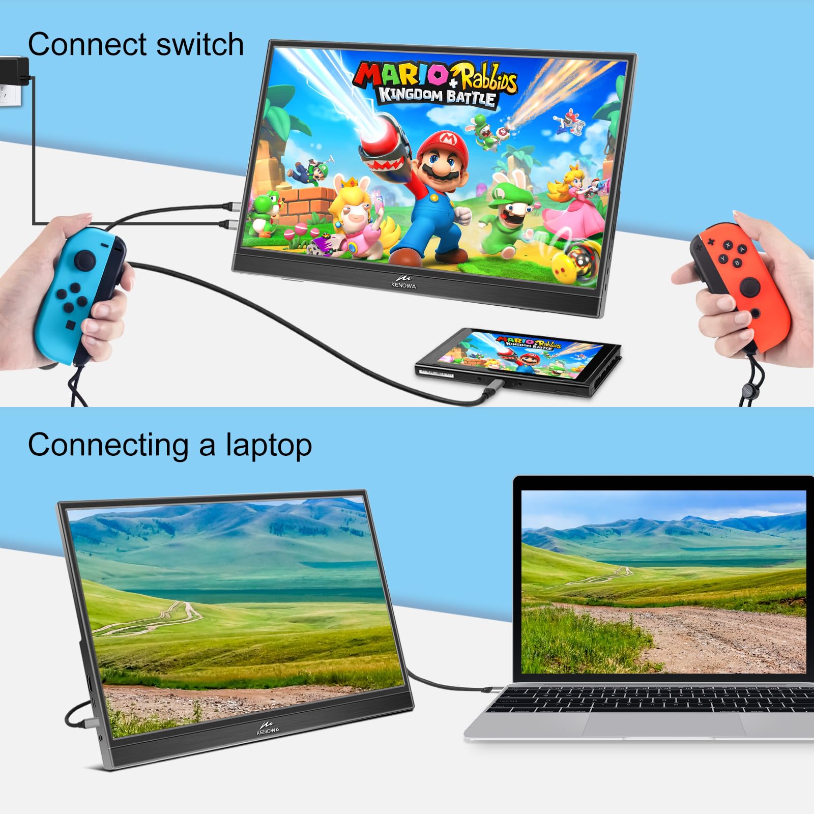 Kenowa 15.6 Inch Portable Touchscreen Monitor - Full HD 1080P IPS Display with HDR, USB-C & HDMI Ports, Built-in Speakers & Stand | External Second Screen for Laptop, PC, Mac, Gaming (Xbox, PS4/5, Switch) & Mobile Work Setup