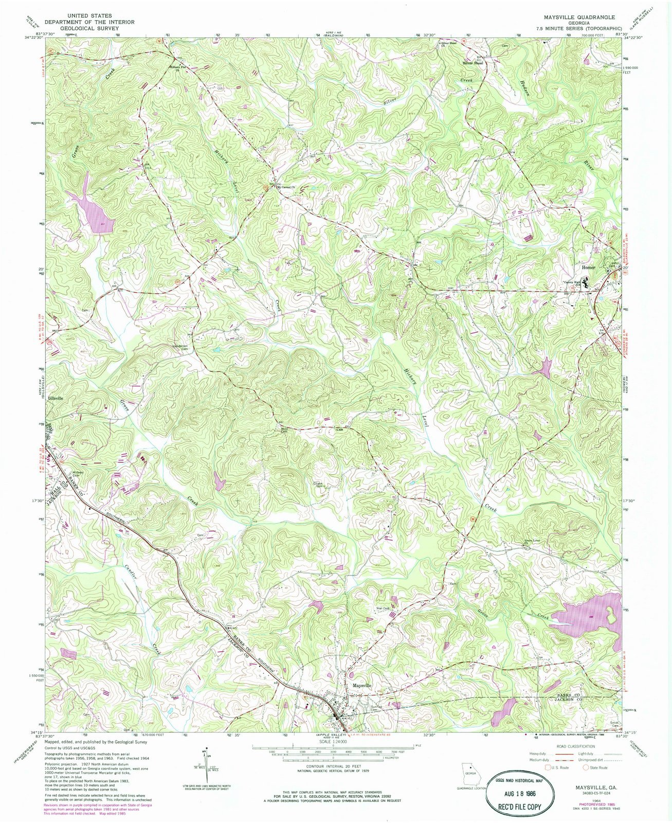 1964 Maysville, GA USGS Historical Topographic Map - 44x55 Inch Large Wall Art Decor - Vintage Georgia Maps for Home, Office & Classroom