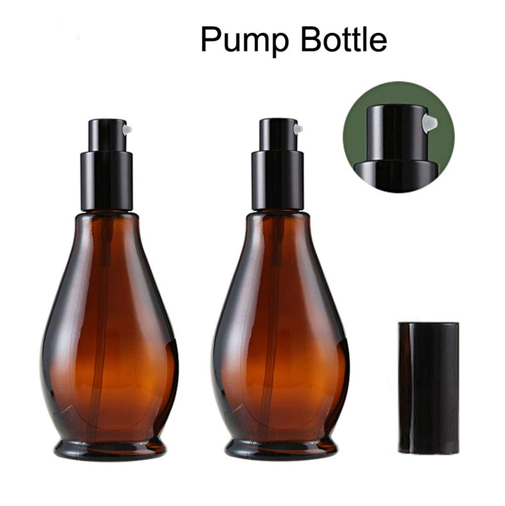 VASANA 2-Pack Refillable Amber Glass Pump Bottles for Lotion, Face Cream, Toner & Essential Oils - Travel-Friendly Leakproof Containers for Skincare, Makeup & Toiletries | Perfect for Home, Salon & On-the-Go Use