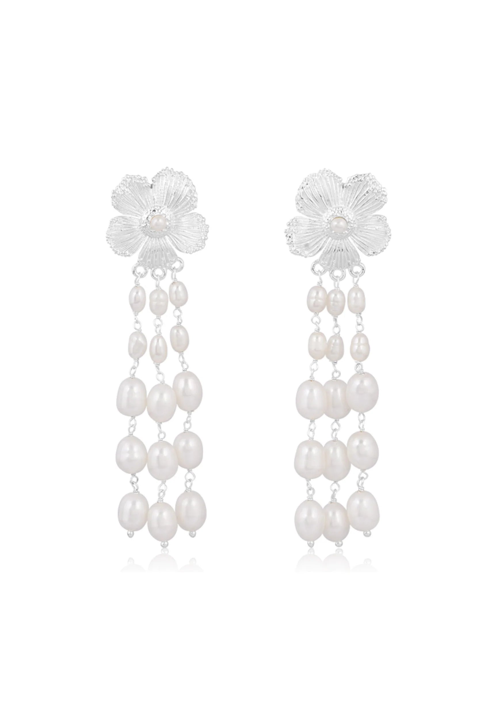 Lola Knight Delilah Pearl Bridal Drop Earrings - Sterling Silver Wedding Jewelry for Brides, Bridesmaids & Formal Occasions