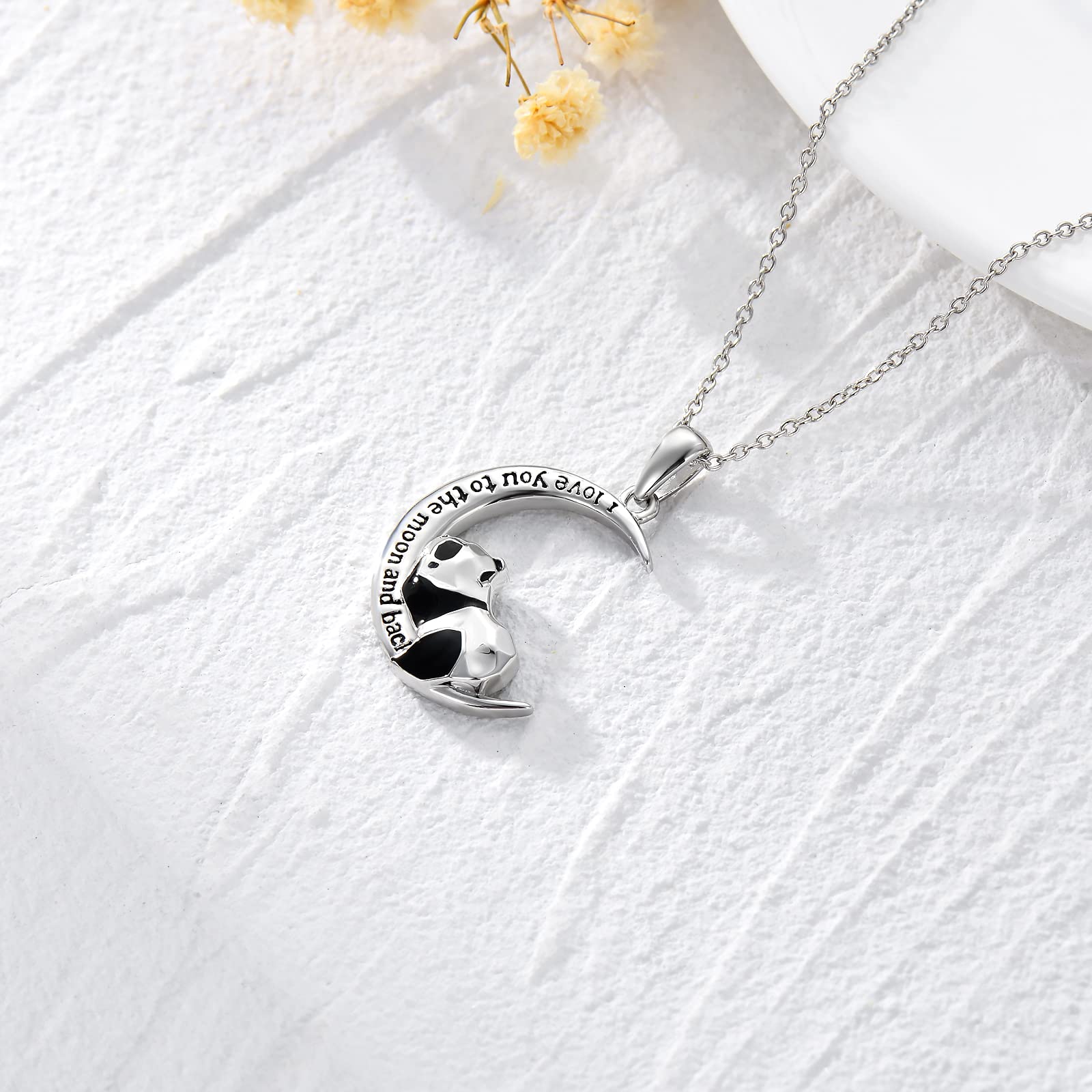POPKIMI Sterling Silver Crystal Origami Panda Necklace for Women - Elegant I Love You to The Moon and Back Jewelry Gift for Wife, Mom, Girlfriend | Christmas, Birthday, Anniversary Present | Perfect for Date Nights, Mother's Day & Special Occasions