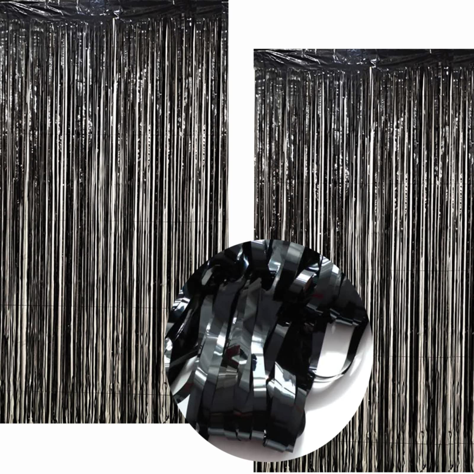 Black Foil Fringe Curtain Backdrop - 2 Pack Halloween Party Decorations, Metallic Tinsel Streamers for Photo Booth, Birthday, Graduation, Christmas, Wedding & Bridal Shower - Perfect for Events, Stage Decor & Instagram Backgrounds