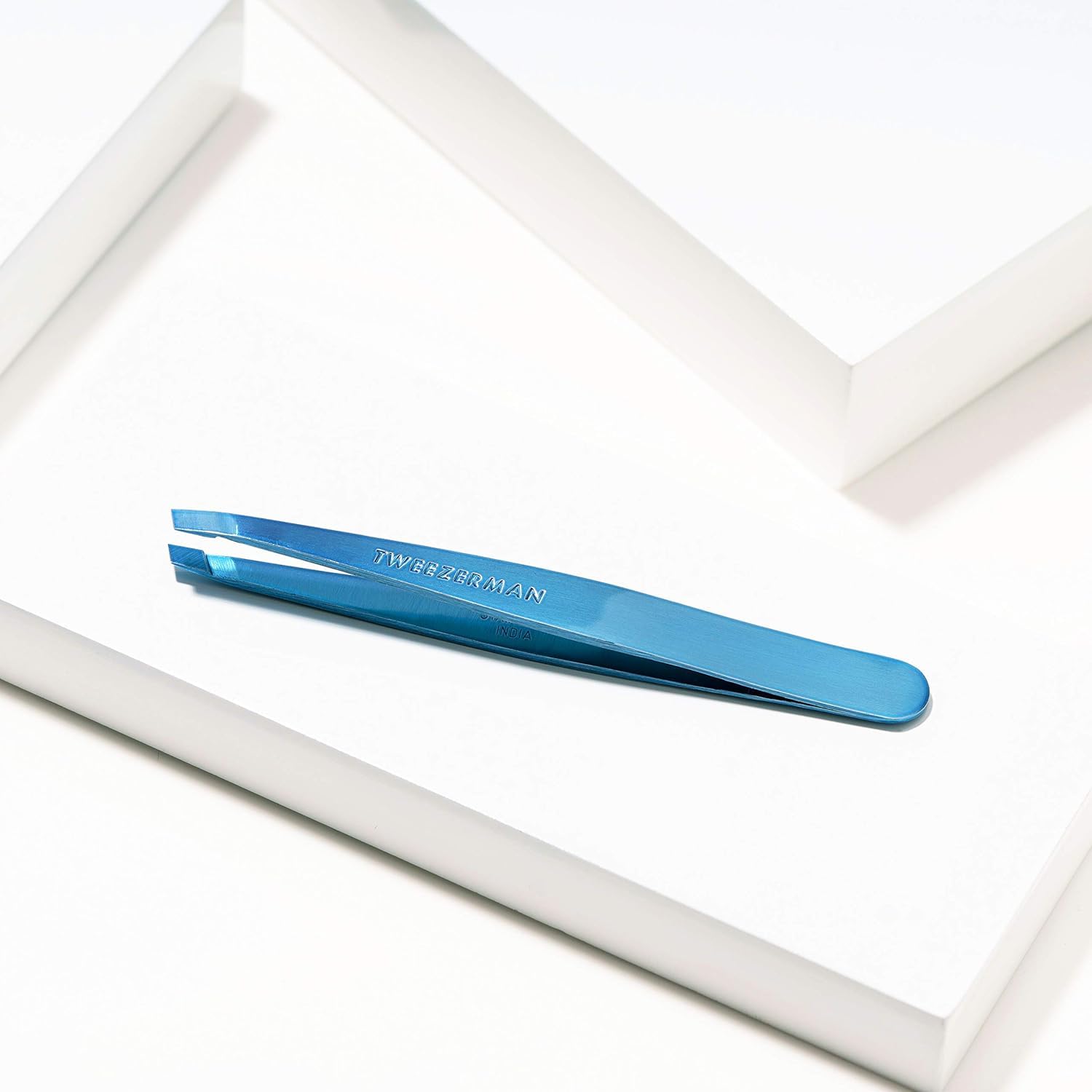 Tweezerman Slant Tweezer - Bell Bottom Blue | Precision Eyebrow & Facial Hair Tweezers | Perfect for Grooming, Makeup & Travel