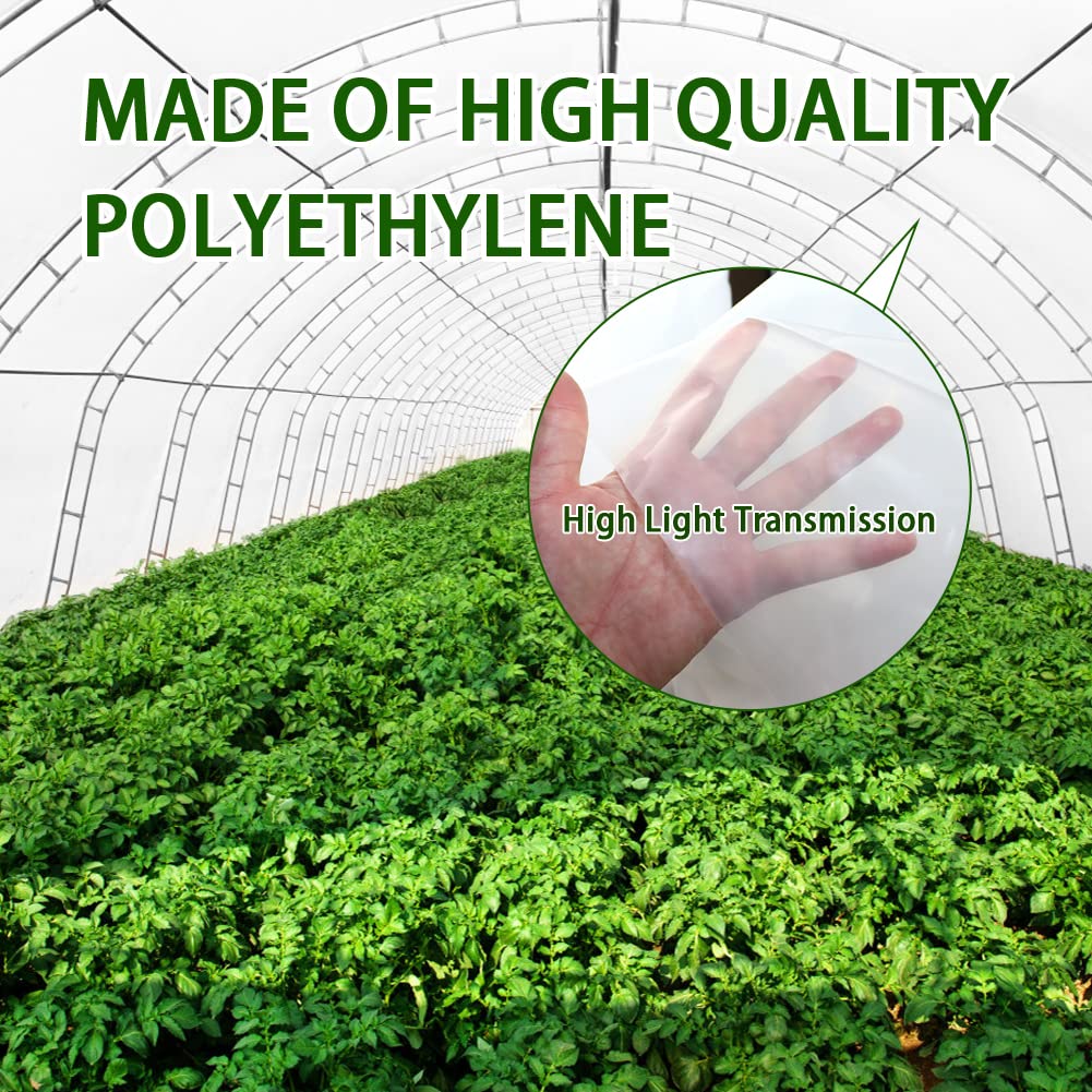 6 Mil Greenhouse Plastic Film Sheeting Cover 25 x 40 Ft - UV Resistant Clear Polyethylene Film for Greenhouses, Hoop Houses, and Farming - Durable Protection for Gardening, Agriculture, and Plant Growth