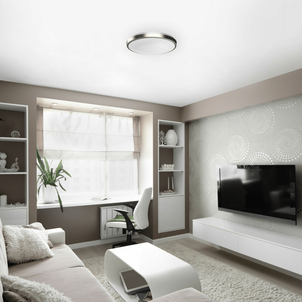 15W LED Flush Mount Ceiling Light Fixture - 11 Inch Round Brushed Nickel Design - 1050 Lumens Bright White Light - Perfect for Bedroom, Kitchen, Hallway & Office Lighting