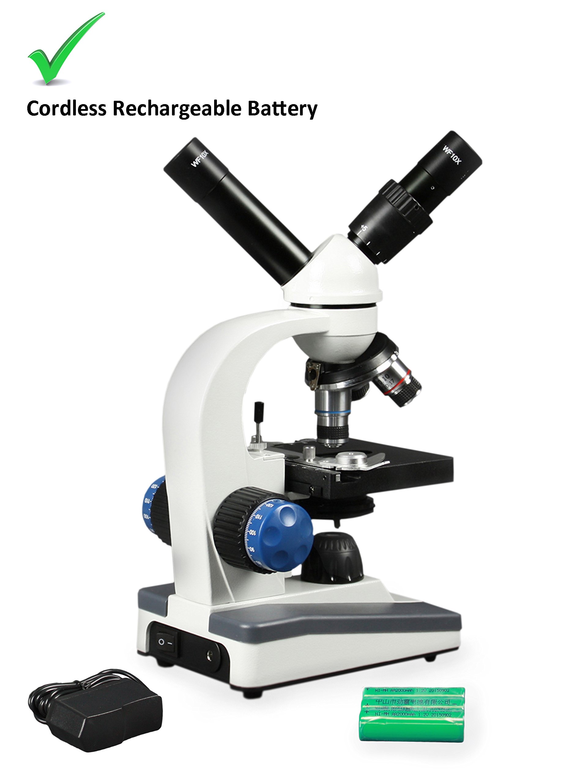 Vision Scientific VME0018-ST-RC-P3 Dual View Elementary Microscope for Kids & Students - 40x-1000x Magnification, Rechargeable, with Microscope Book, Discovery Kit, 50 Prepared Slides & Carrying Case - Perfect for Home Science Experiments, Classroom Learning & STEM Education