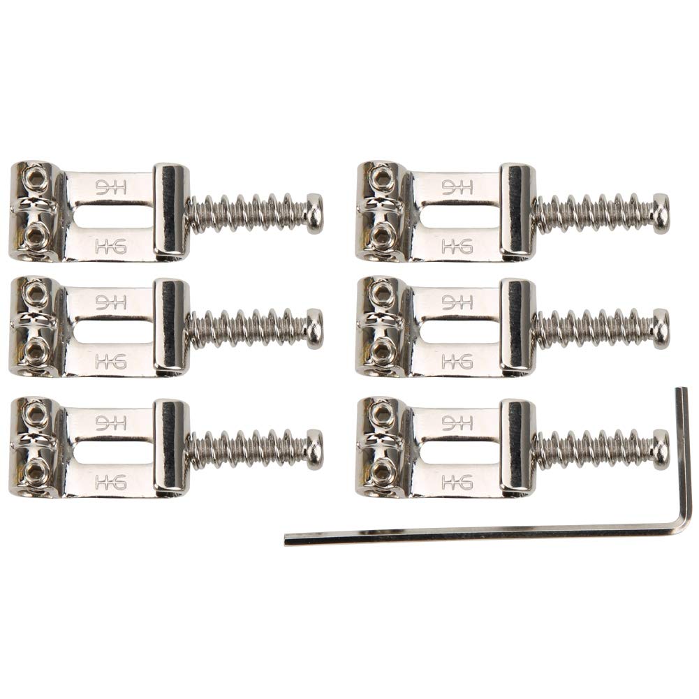 6-Piece Copper Zinc Alloy Electric Guitar Bridge Saddles with Wrench - Replacement Parts for Fender Stratocaster, Telecaster & More - Perfect for Guitar Repair & Setup