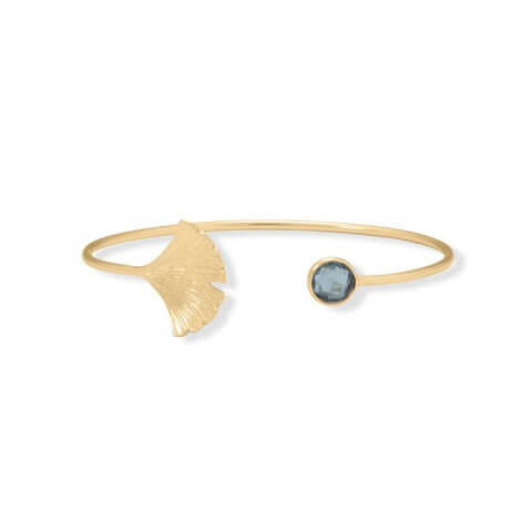 14K Gold Plated London Blue Topaz Fan Design Cuff Bracelet for Women - Elegant Statement Jewelry for Parties, Weddings & Special Occasions