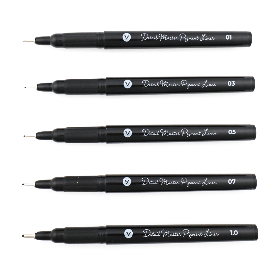 Detail Master Pigment Liner Pens Set - Professional Fine Tip Drawing & Calligraphy Markers for Artists, Sketching, Manga, Illustration - Perfect for Bullet Journaling, Hand Lettering, and Art Projects