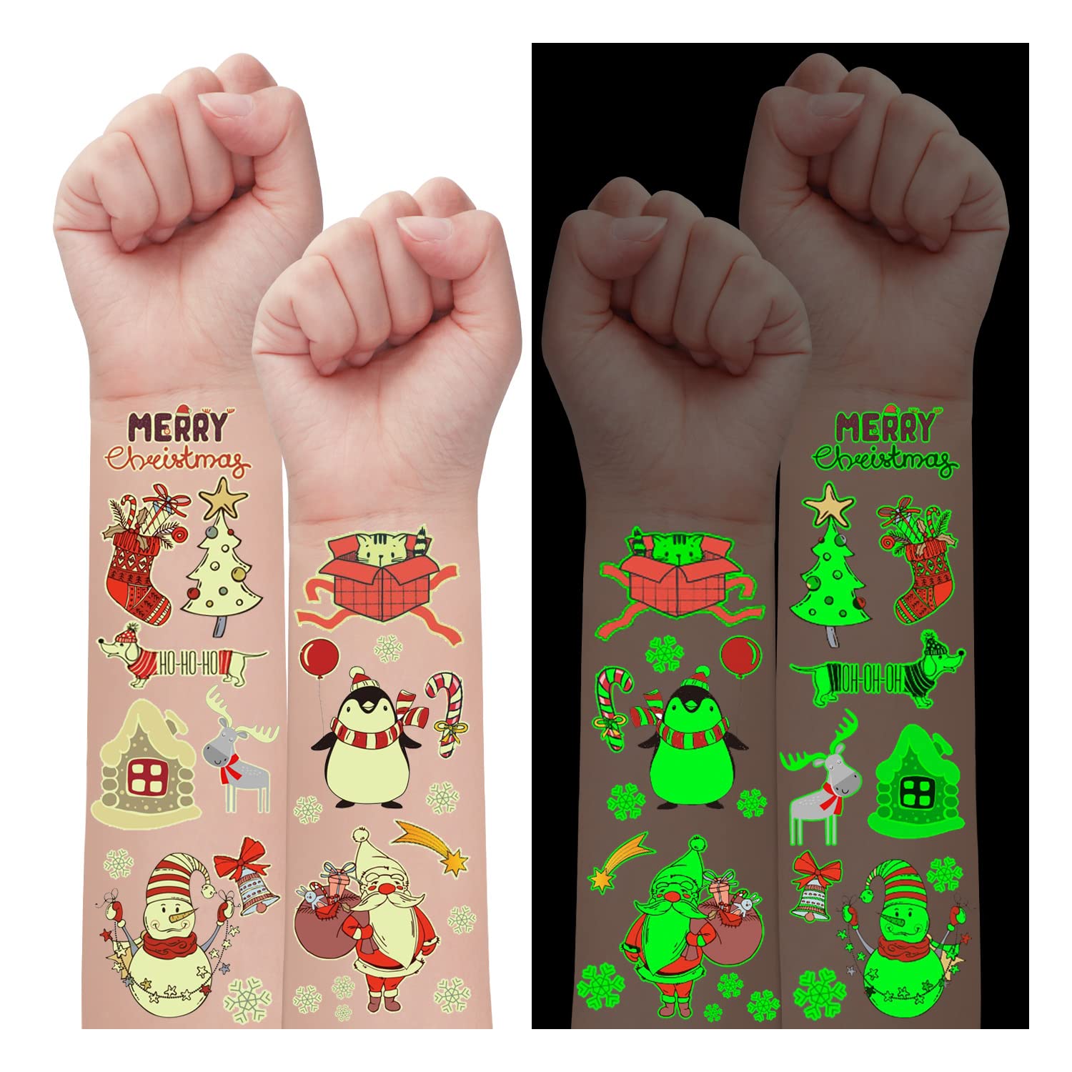 **10 Sheets Glow in the Dark Christmas Temporary Tattoos for Kids - Fun Holiday Stocking Stuffers, Party Favors & Decorations - Perfect for Xmas, Birthday & Festive Celebrations (Boys & Girls)**    *(Great for holiday parties, gift exchanges, stocking stuffers, and festive DIY decorations!)*
