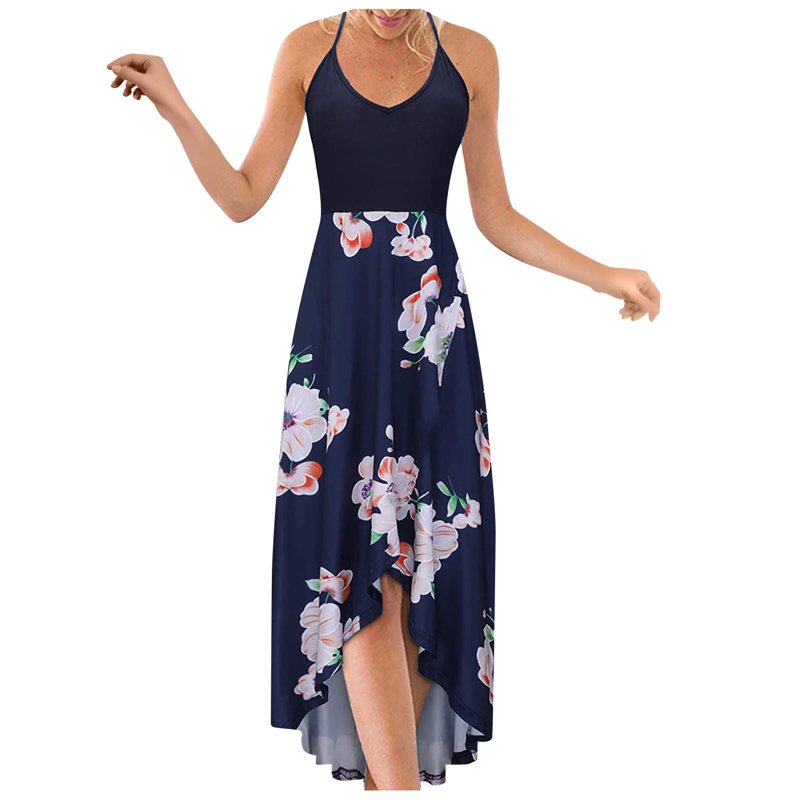2022 Women's Casual V-Neck Sleeveless One Shoulder Dress - Sexy Open Back Printed Strap Dress for Summer Parties, Beach Vacations & Night Out