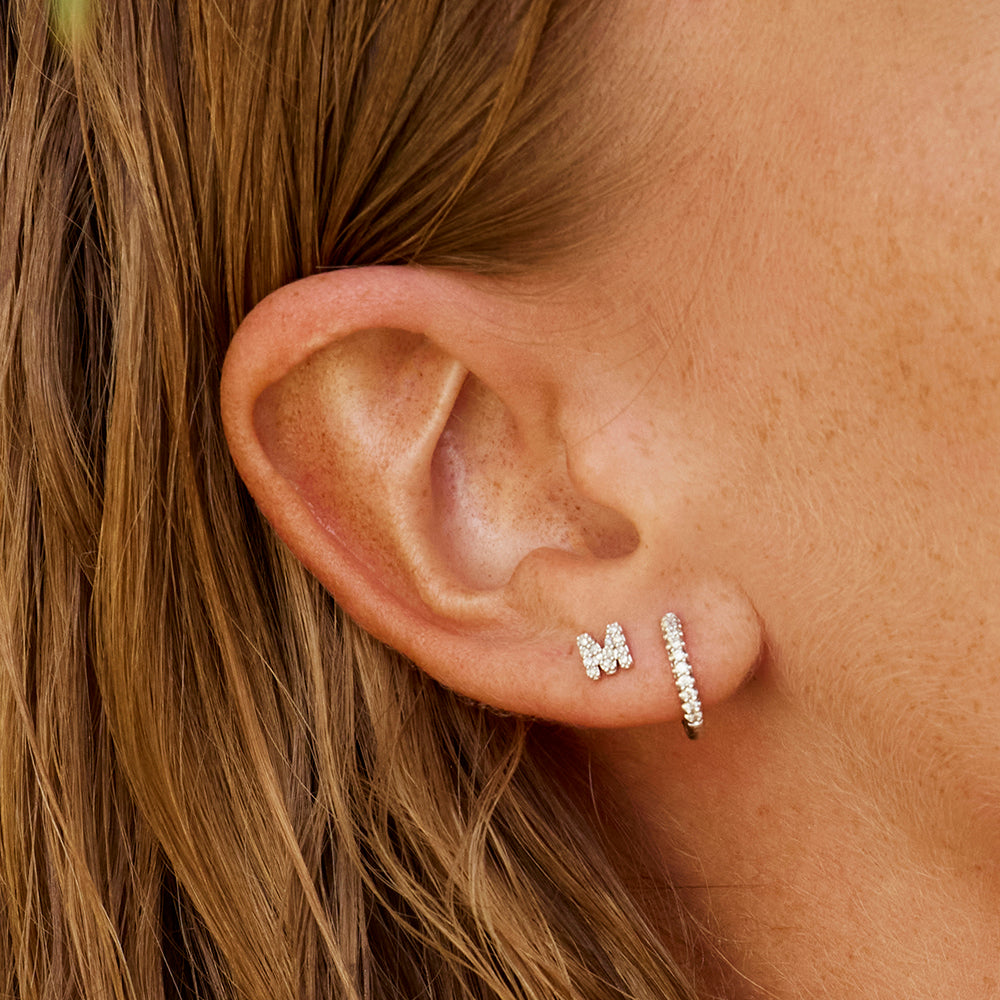 10k Gold Diamond Letter M Single Stud Earring - Elegant Initial Jewelry for Women, Perfect for Gifts, Birthdays & Everyday Wear