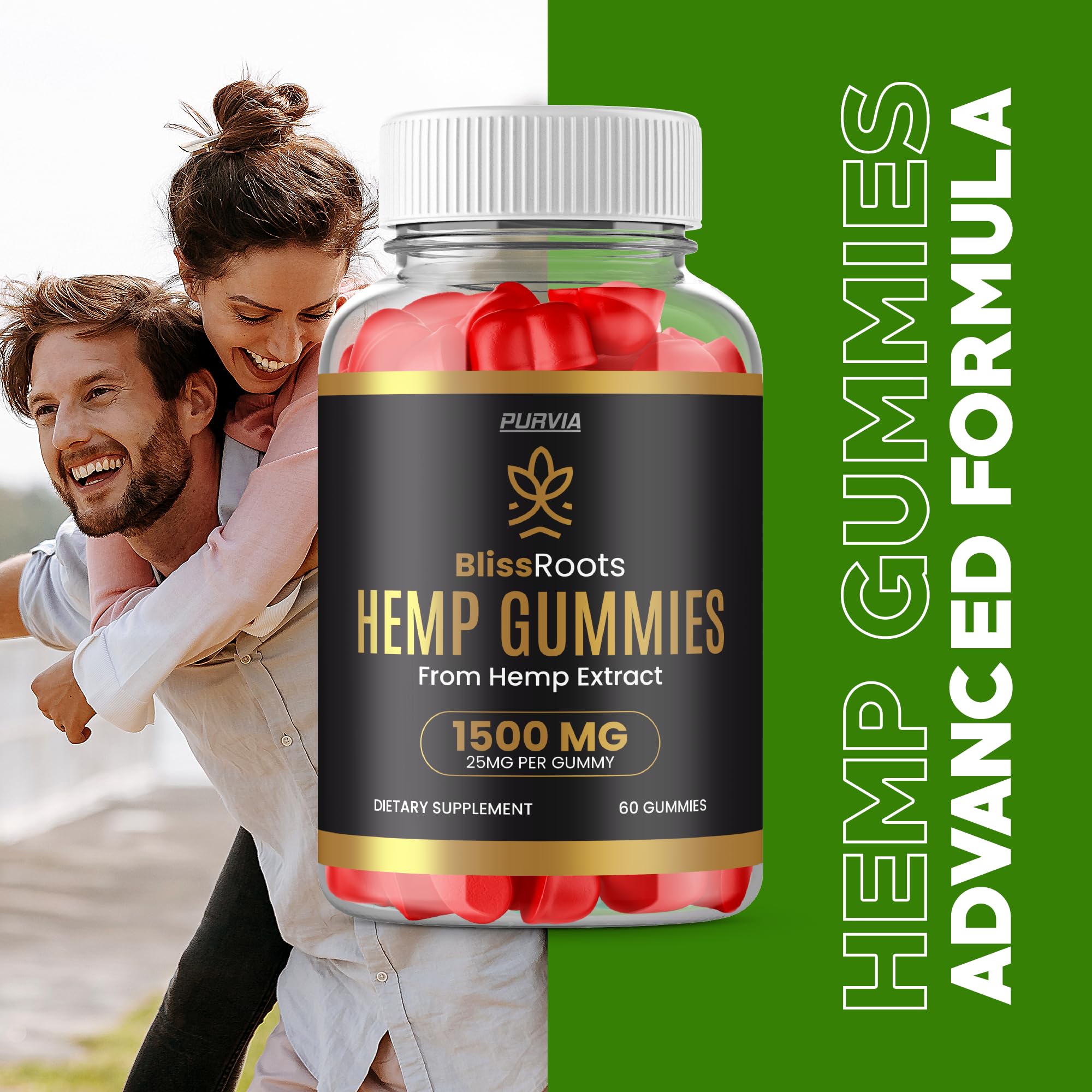 Bliss Roots Hemp Gummies 1500mg (2 Pack) - Maximum Strength CBD Supplement for Stress Relief & Sleep Support - 120 Gummies - Perfect for Daily Wellness & Relaxation