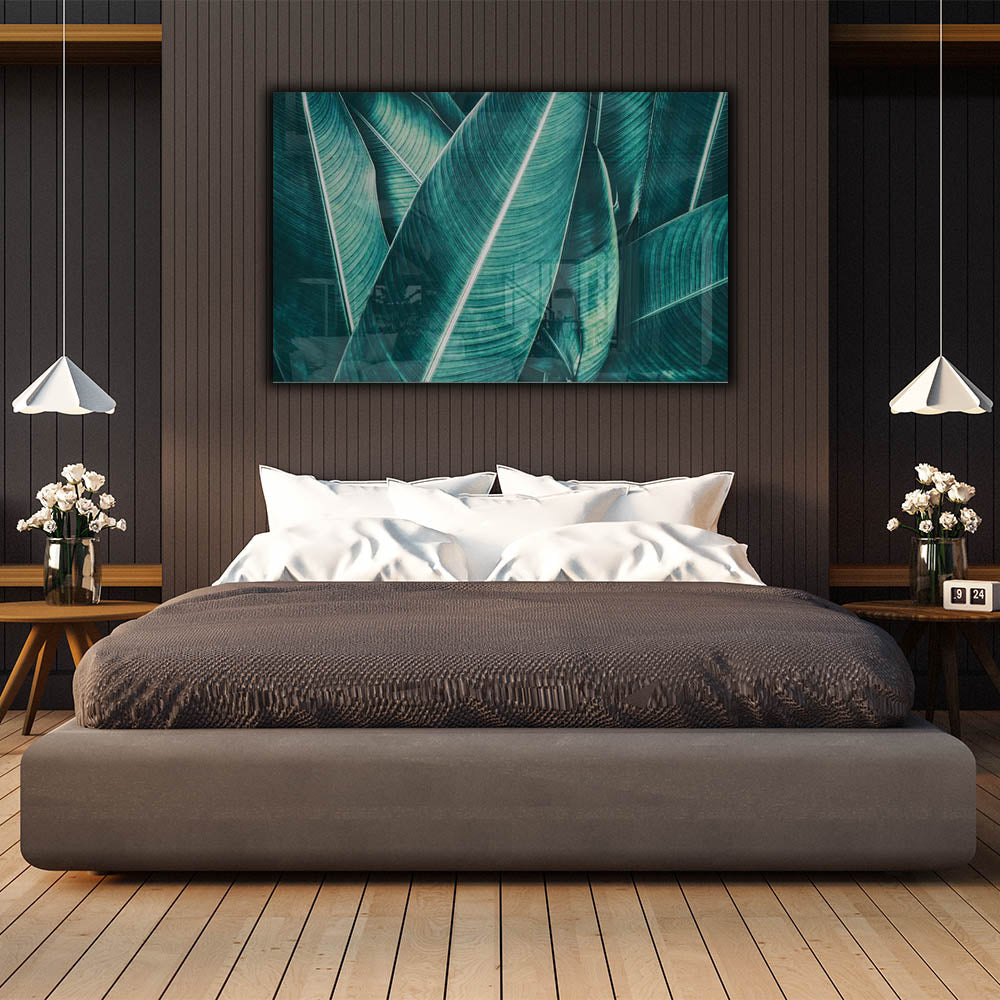 Leaves II Glass Print Wall Art - Modern Botanical Decor for Living Room, Bedroom & Office - Perfect for Home & Office Decor