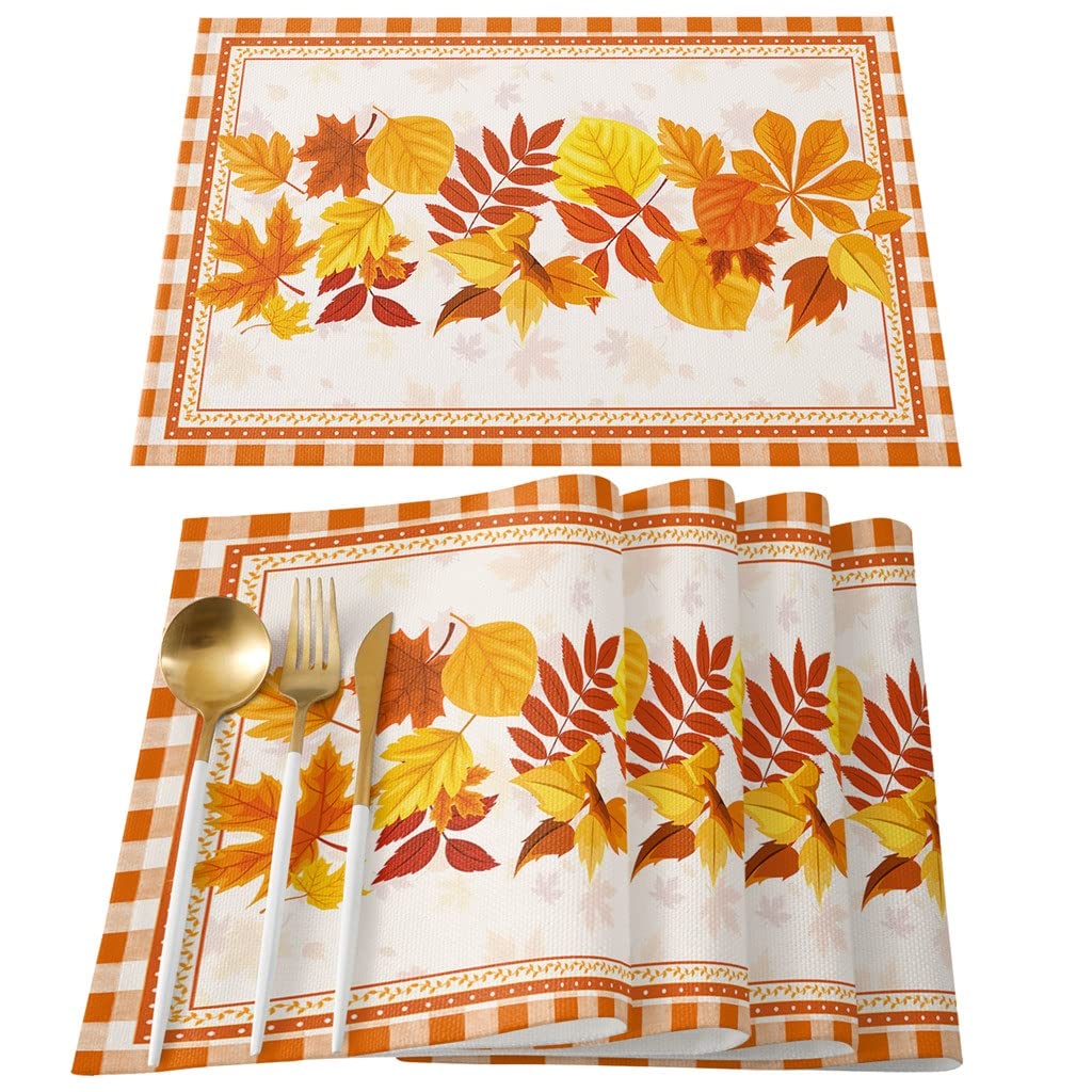 Autumn Maple Leaf Orange Lattice Table Runners - 4-Piece Set for Dining Tables, Coffee Tables & Wedding Decor | Seasonal Home Decoration & Table Cover