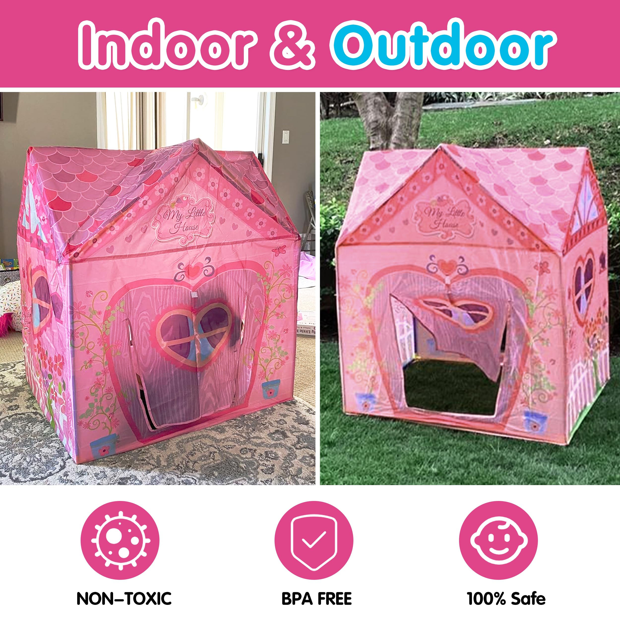 Pink Princess Castle Play Tent for Kids - 37x28x40 Inch Indoor/Outdoor Children's Playhouse with Spacious Design for 2-3 Kids - Perfect for Bedroom Playtime, Backyard Adventures & Imaginative Games