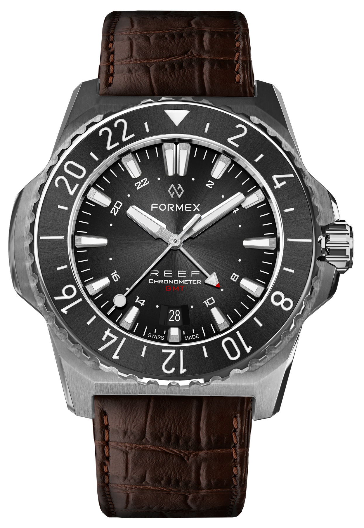 Formex REEF GMT Diver Watch - Black & Red Ceramic Bezel, Swiss Automatic Movement, 300M Water Resistant | Perfect for Scuba Diving, Travel & Luxury Watch Collectors